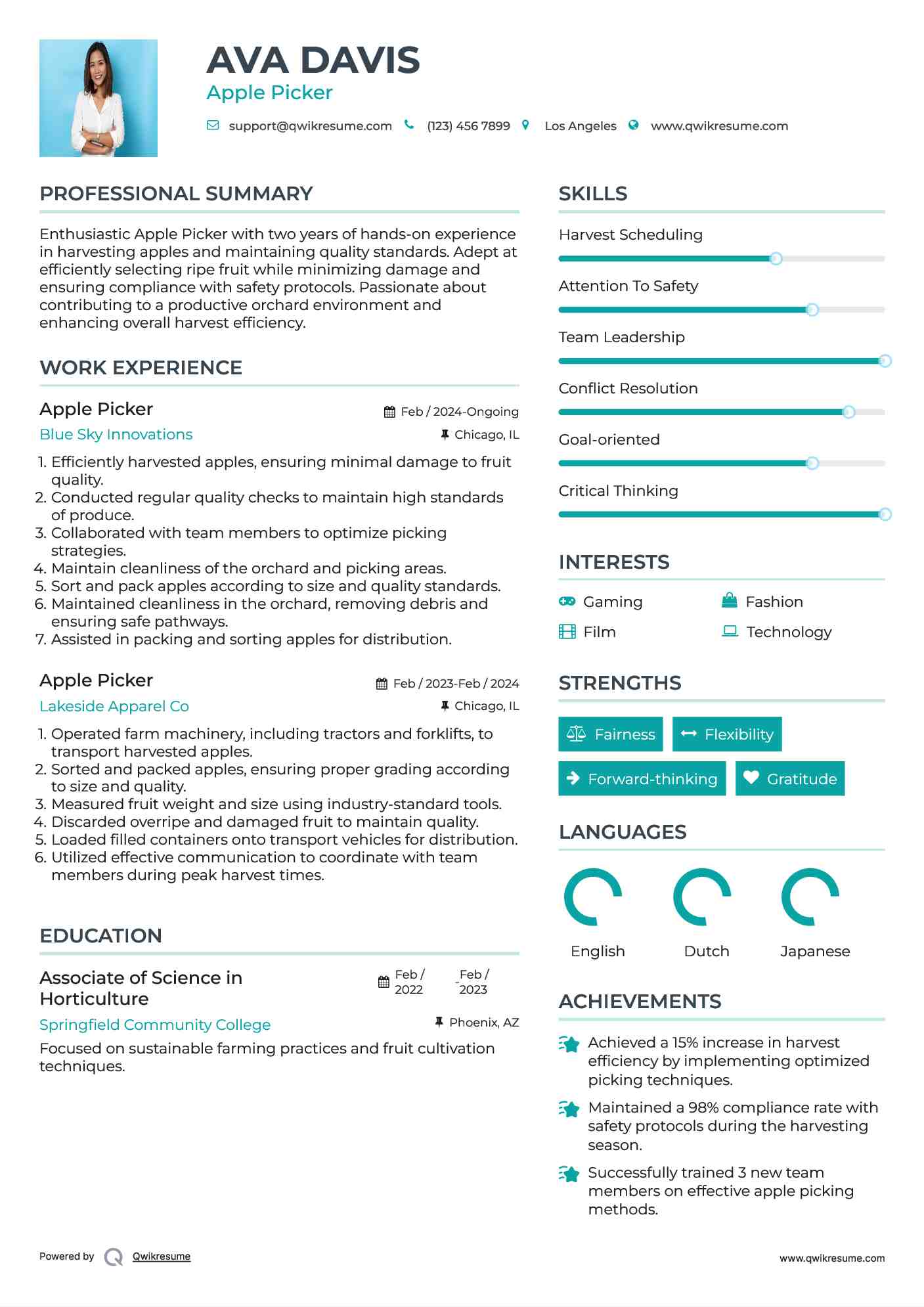 Apple Picker Resume Model