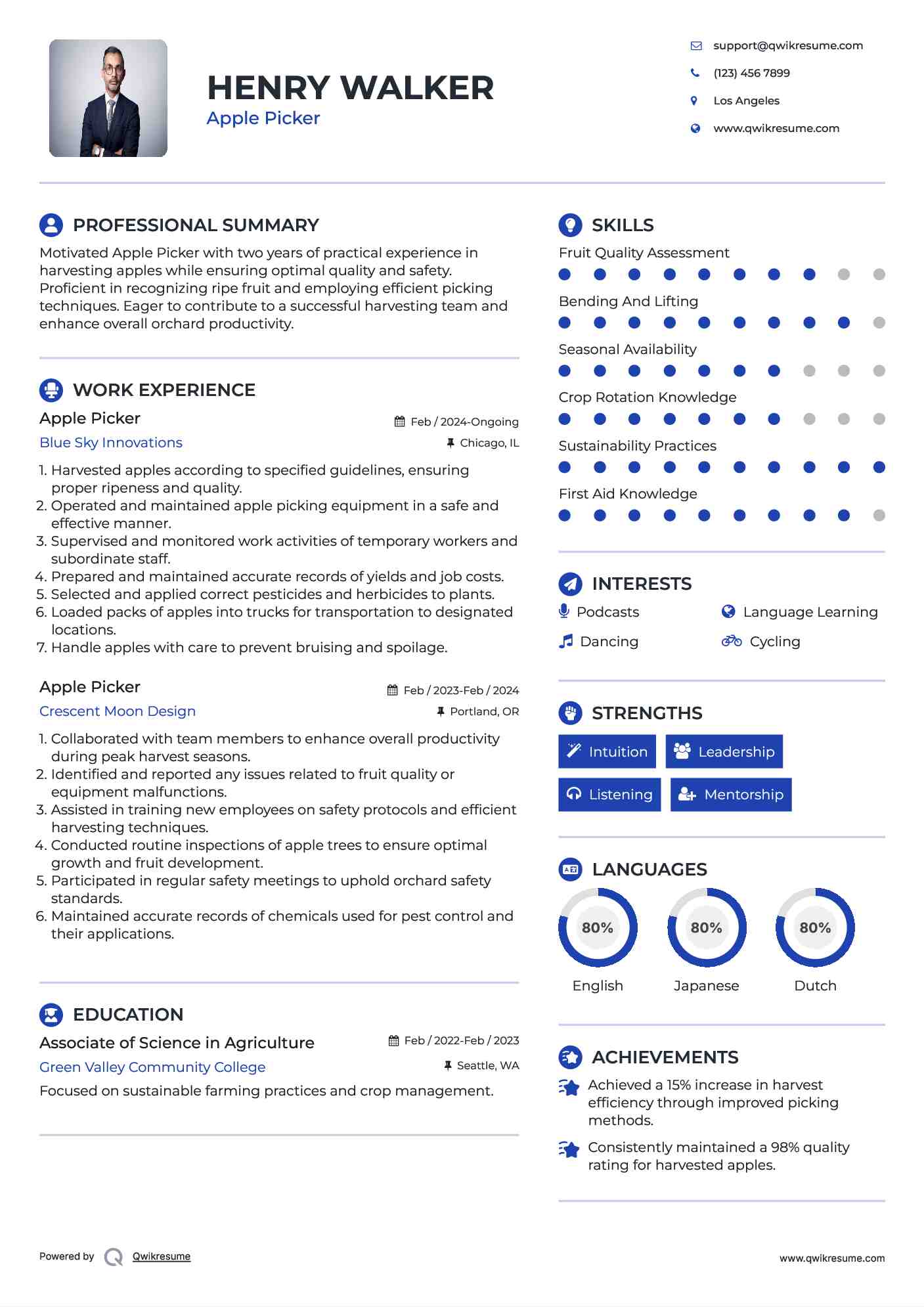 Apple Picker Resume Format