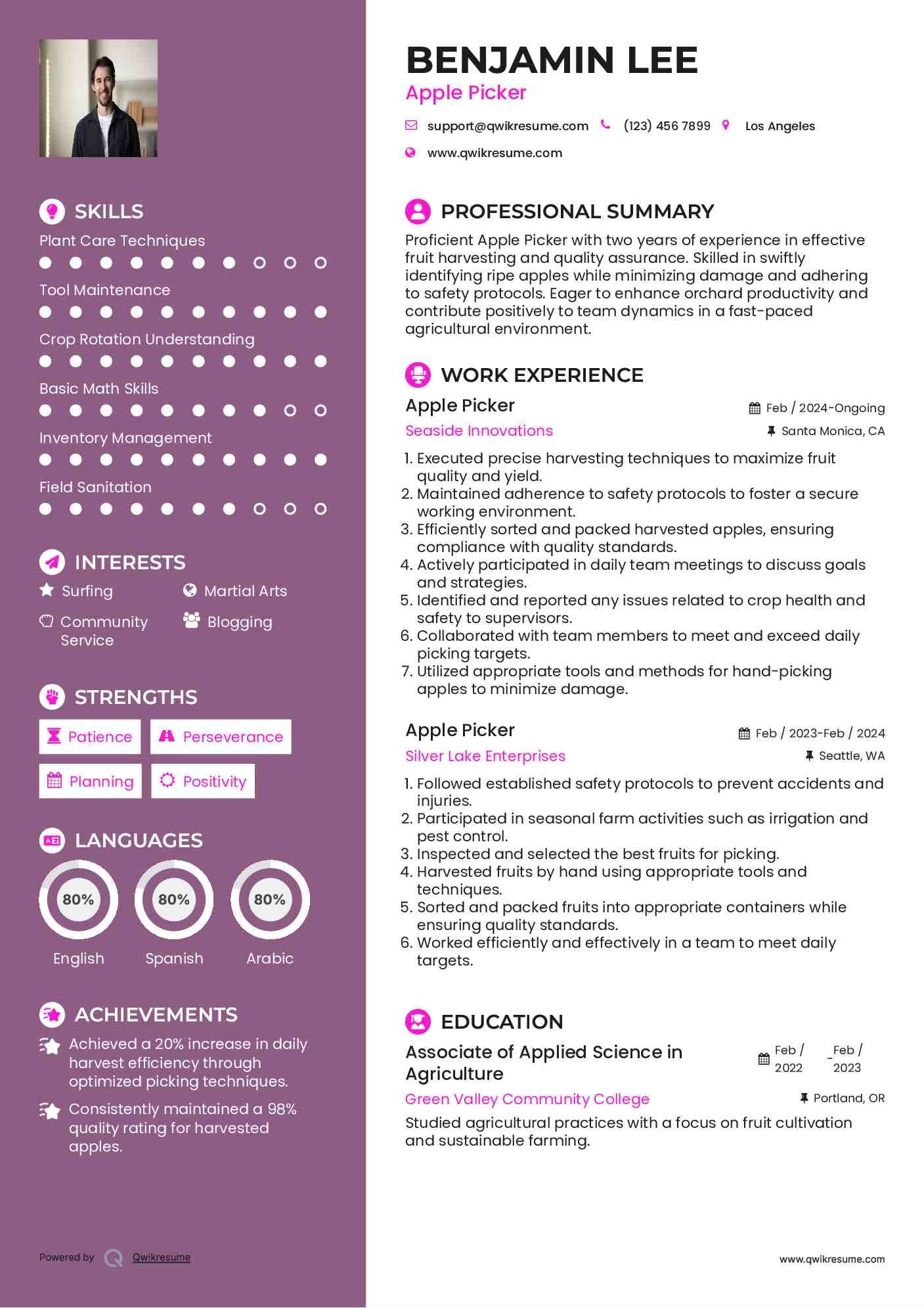 Apple Picker Resume Example