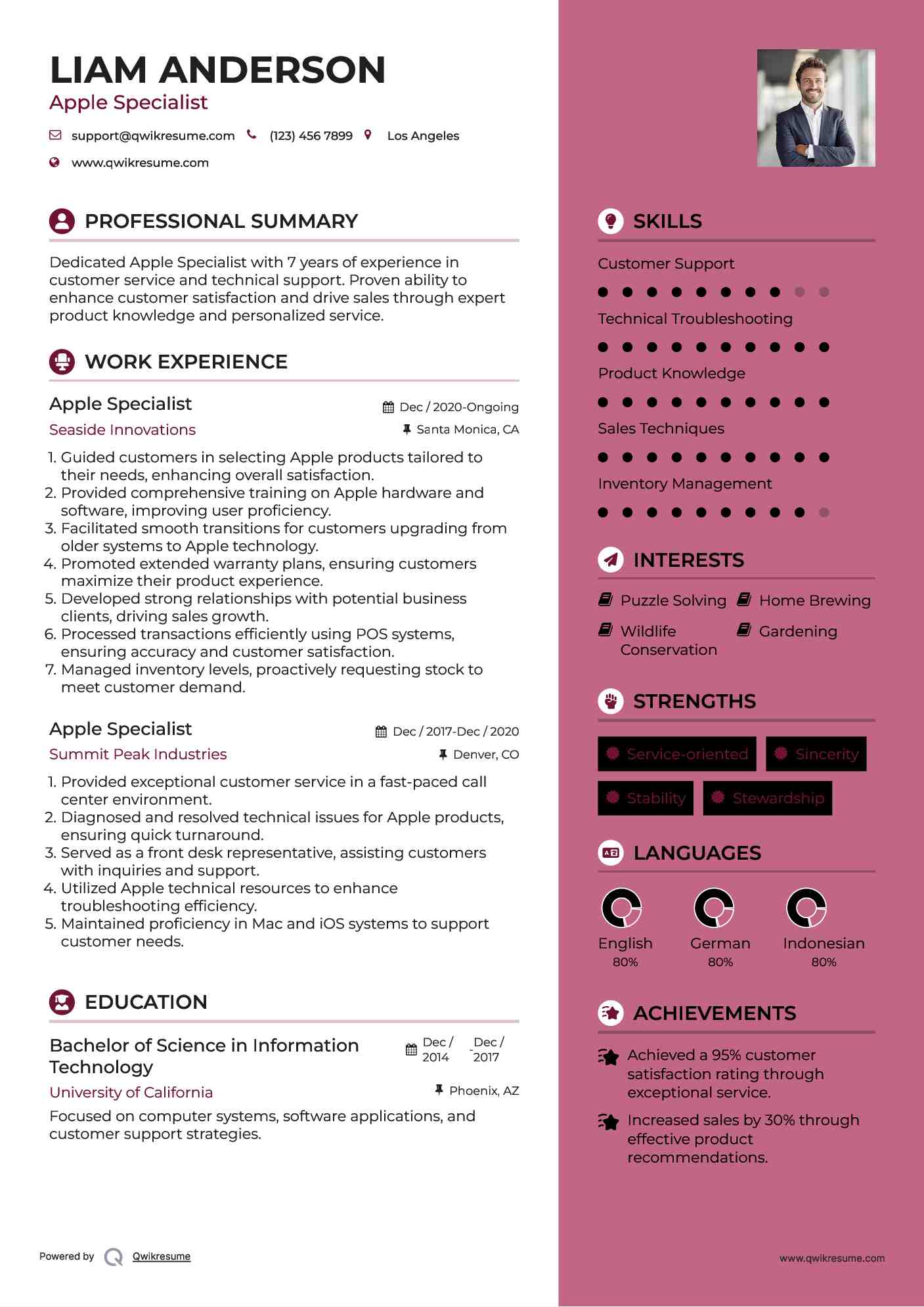 Apple Specialist Resume Samples QwikResume