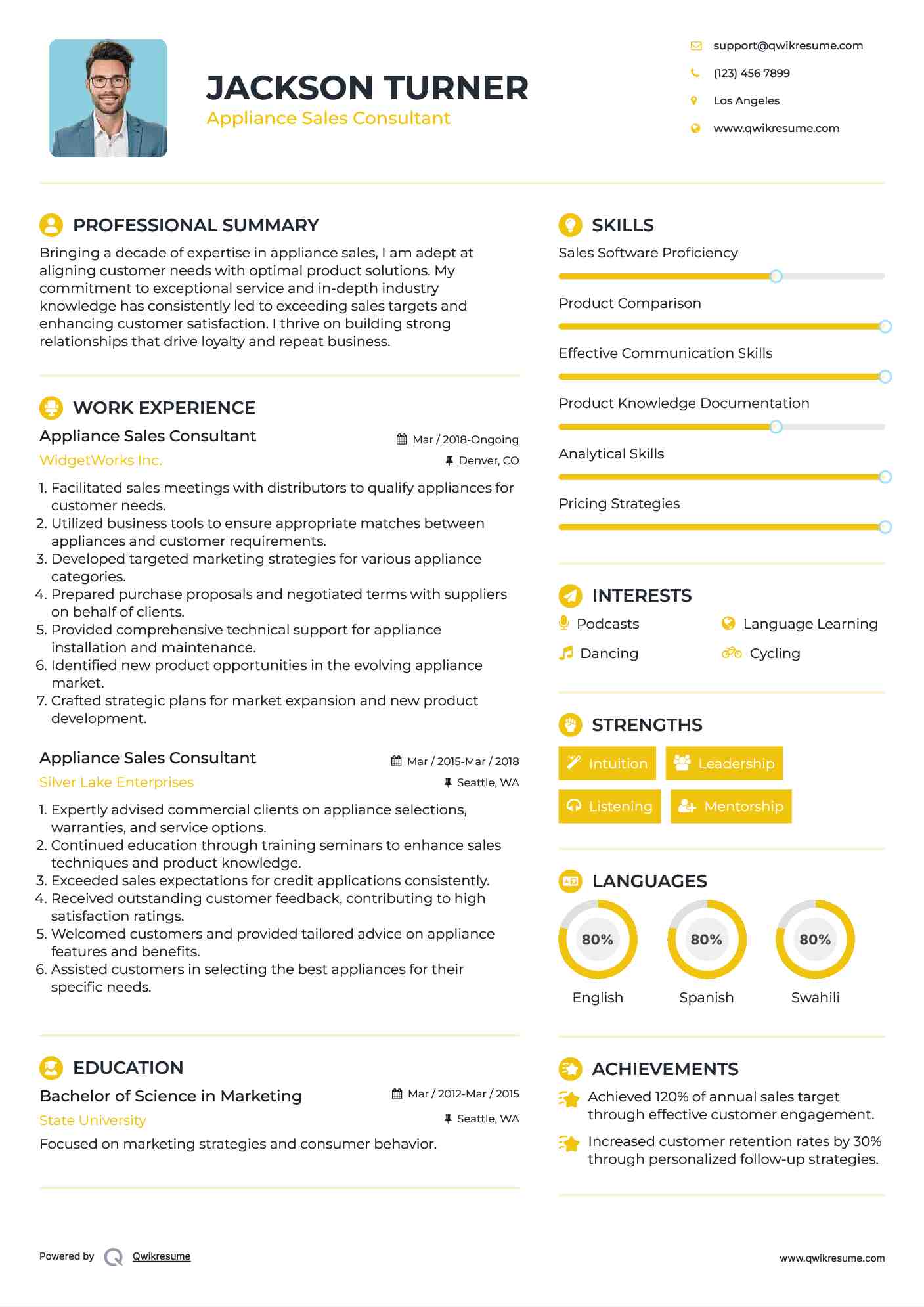 Appliance Sales Consultant Resume Format