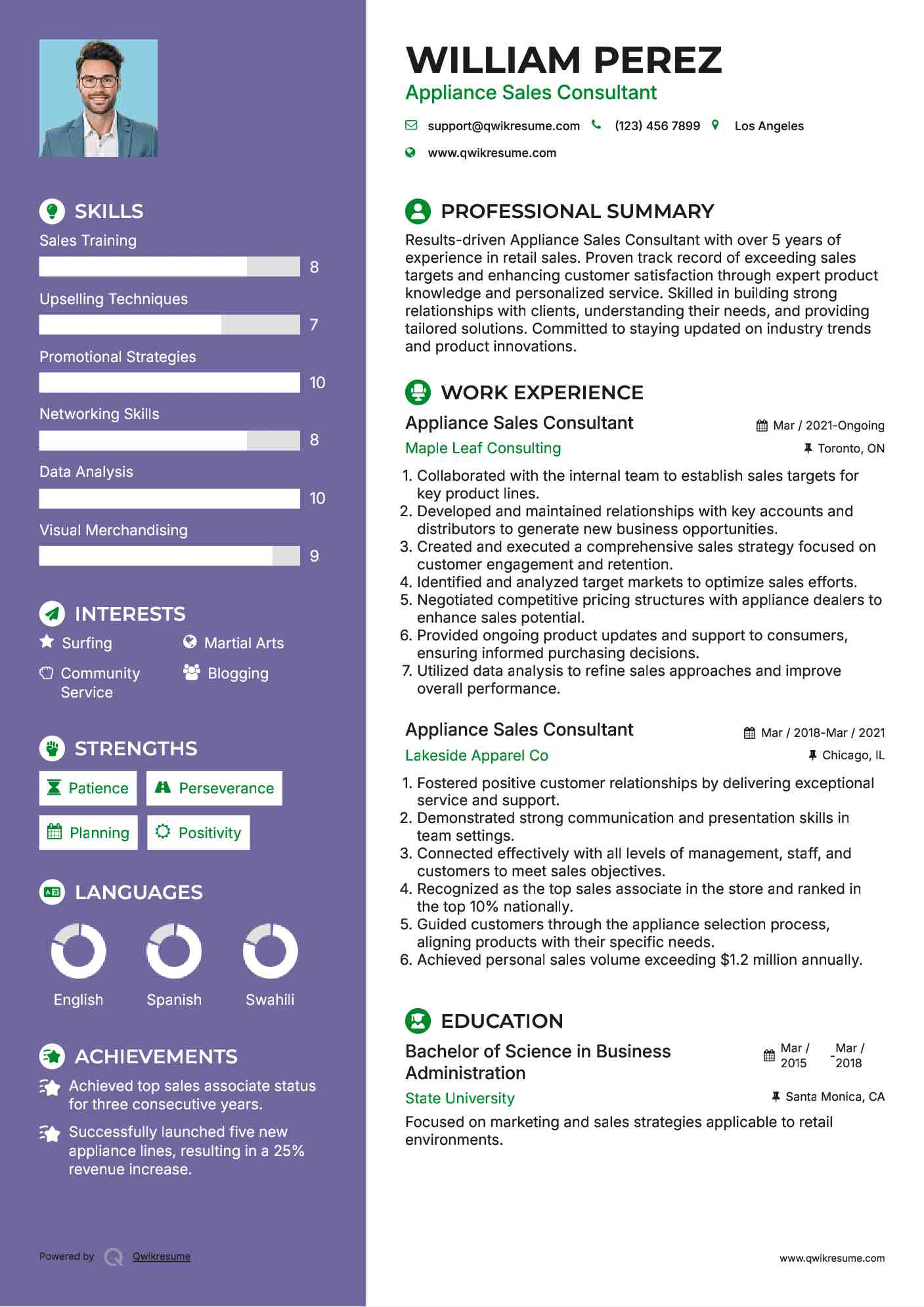 Appliance Sales Consultant Resume Example