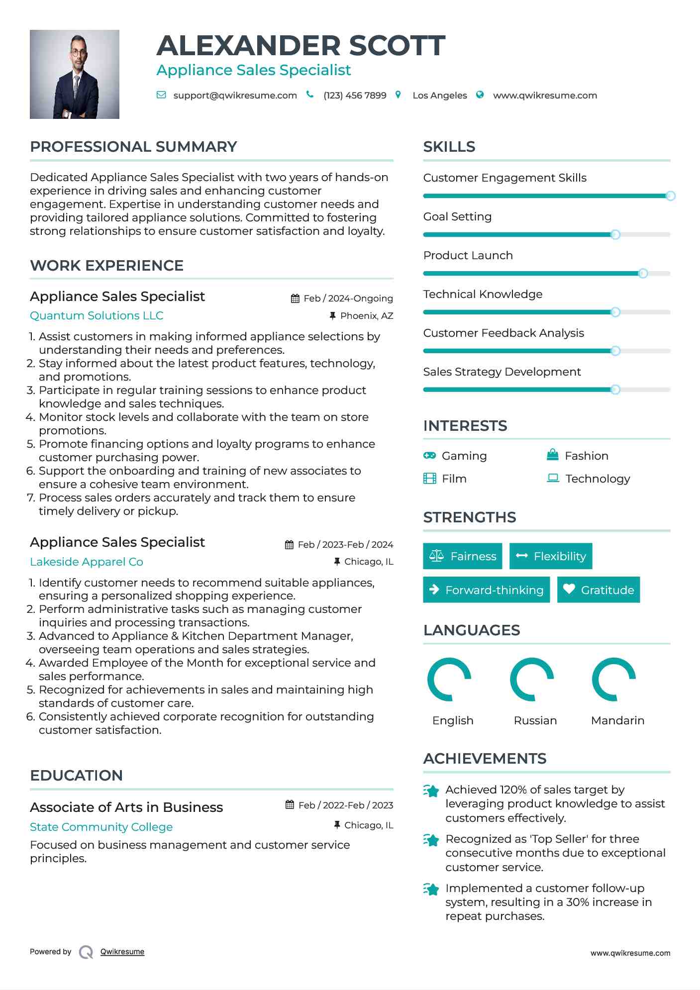 Appliance Sales Specialist Resume Template