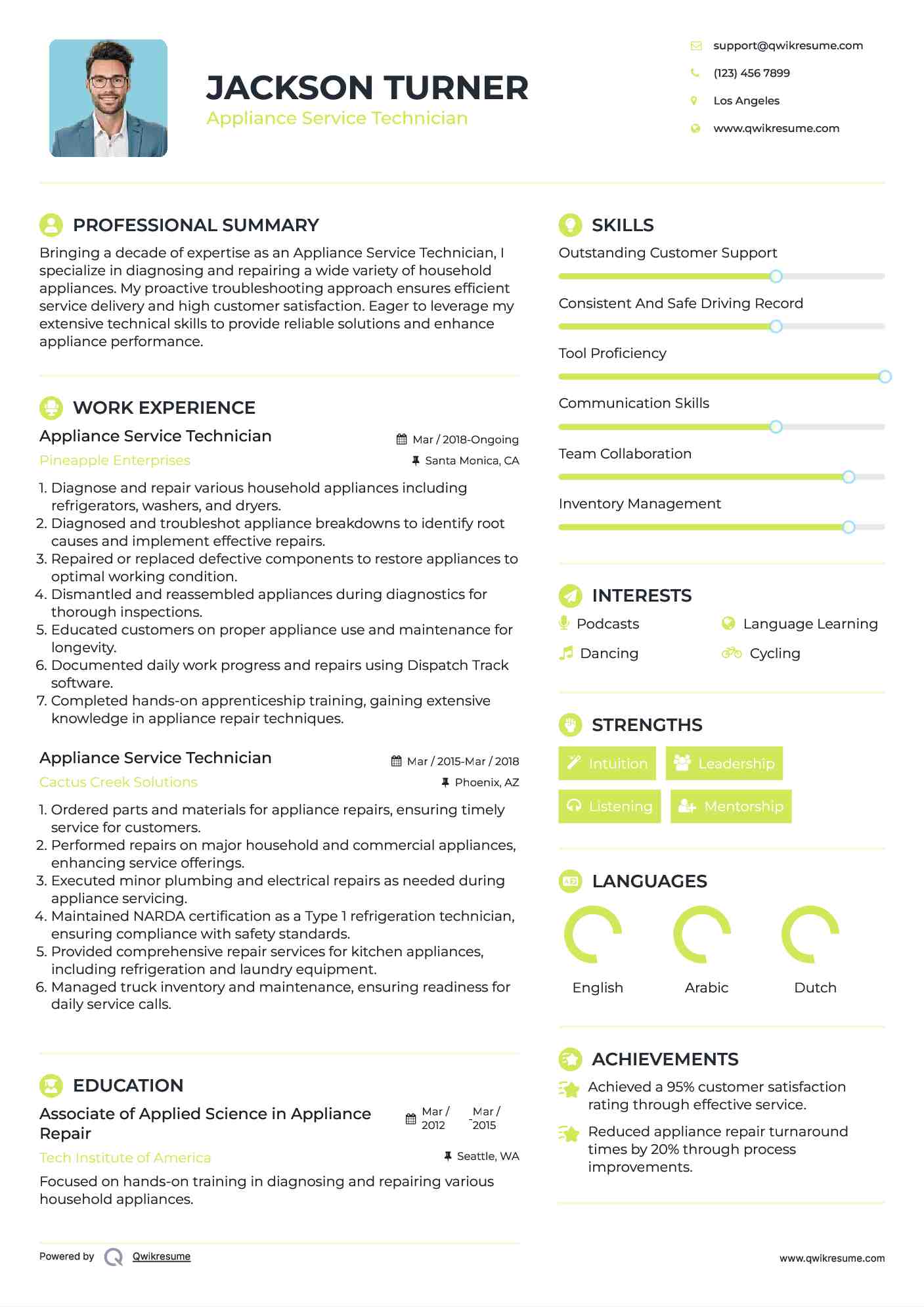Appliance Service Technician Resume Format
