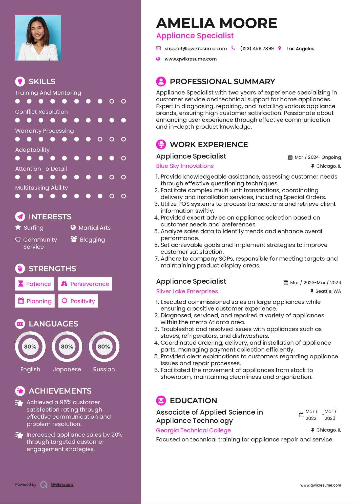 Appliance Specialist Resume Format