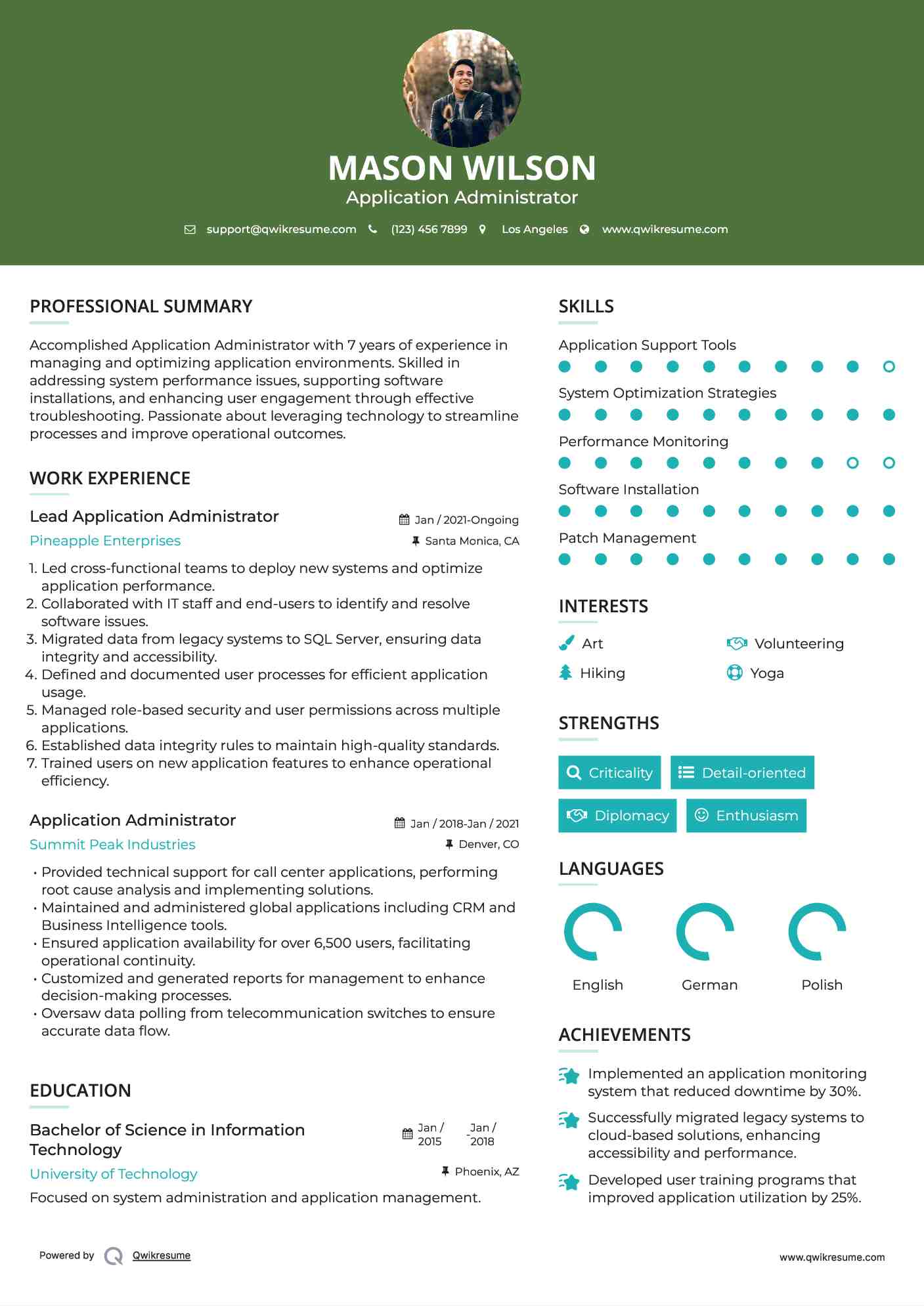 Lead Application Administrator Resume Example