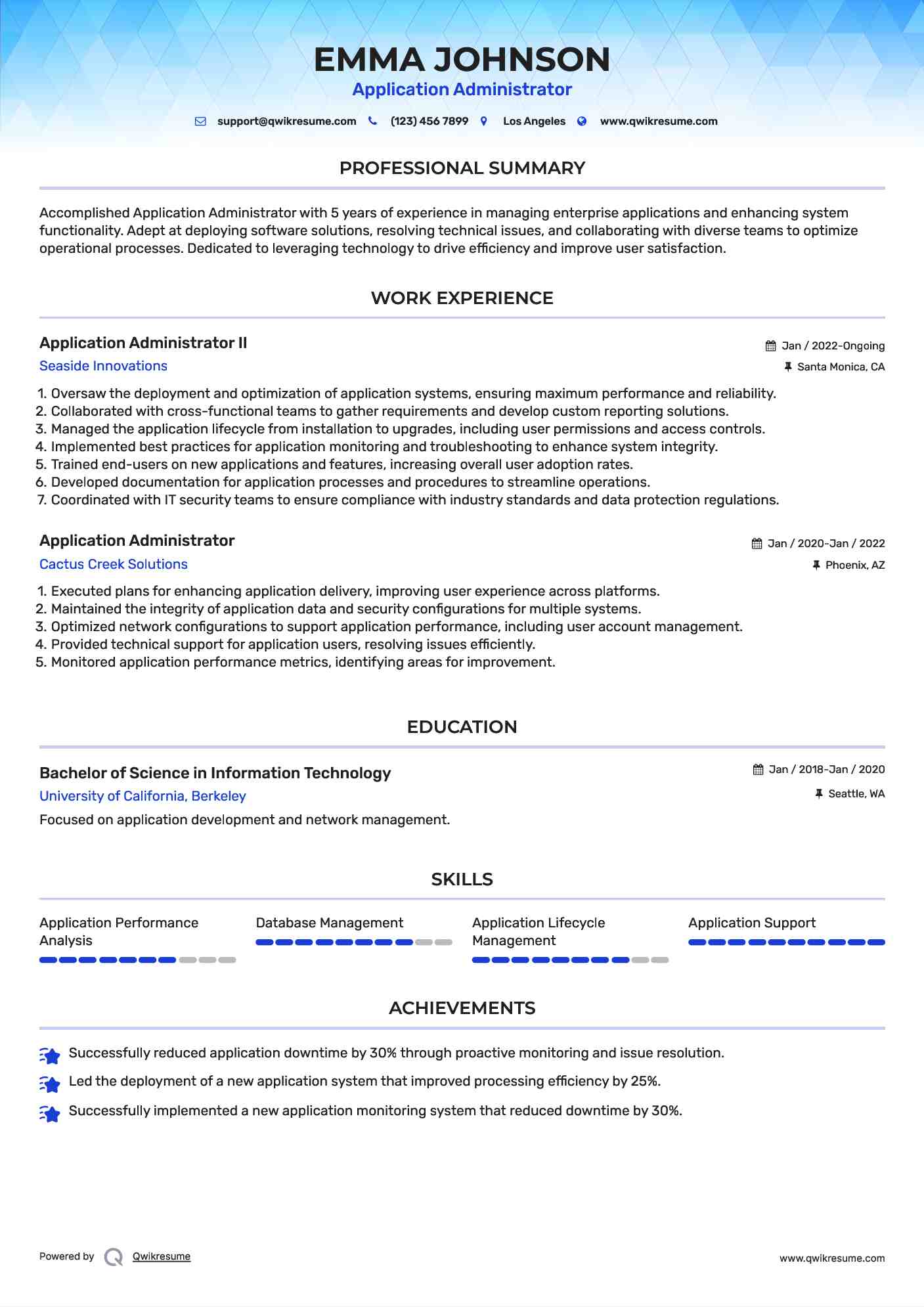 Application Administrator II Resume Template