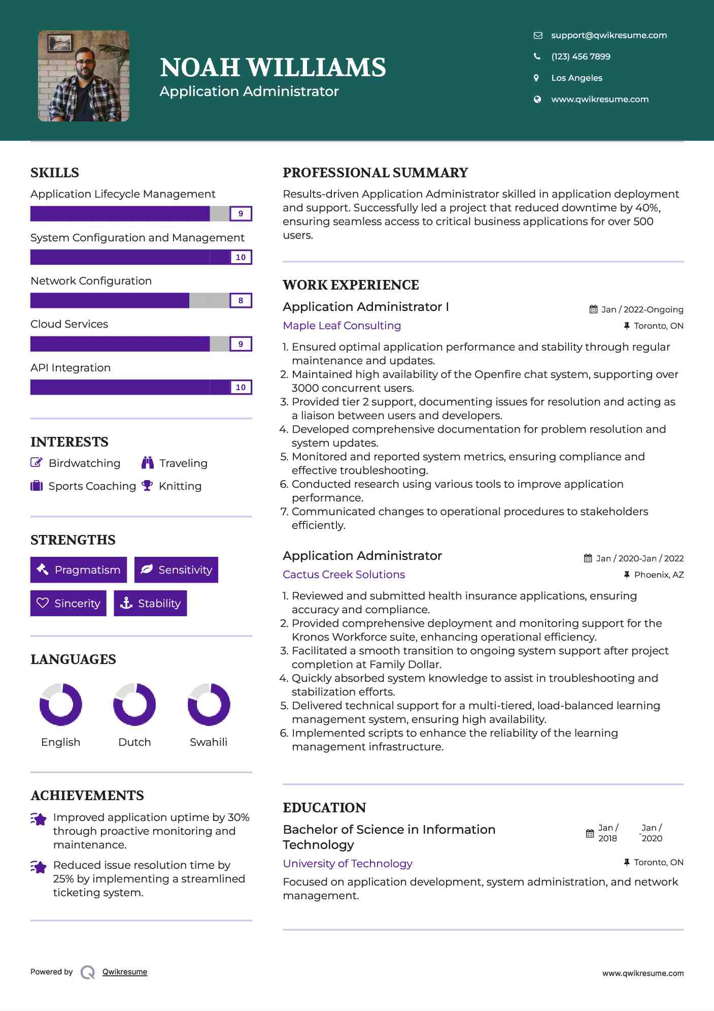 Application Administrator I Resume Example