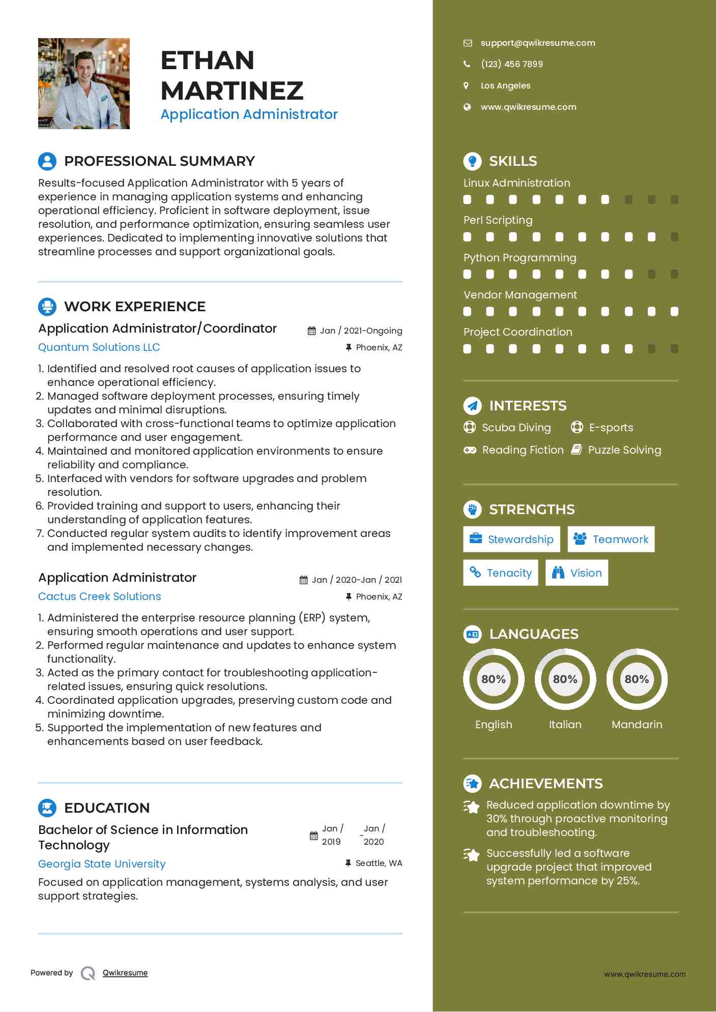 Application Administrator/Coordinator Resume Format