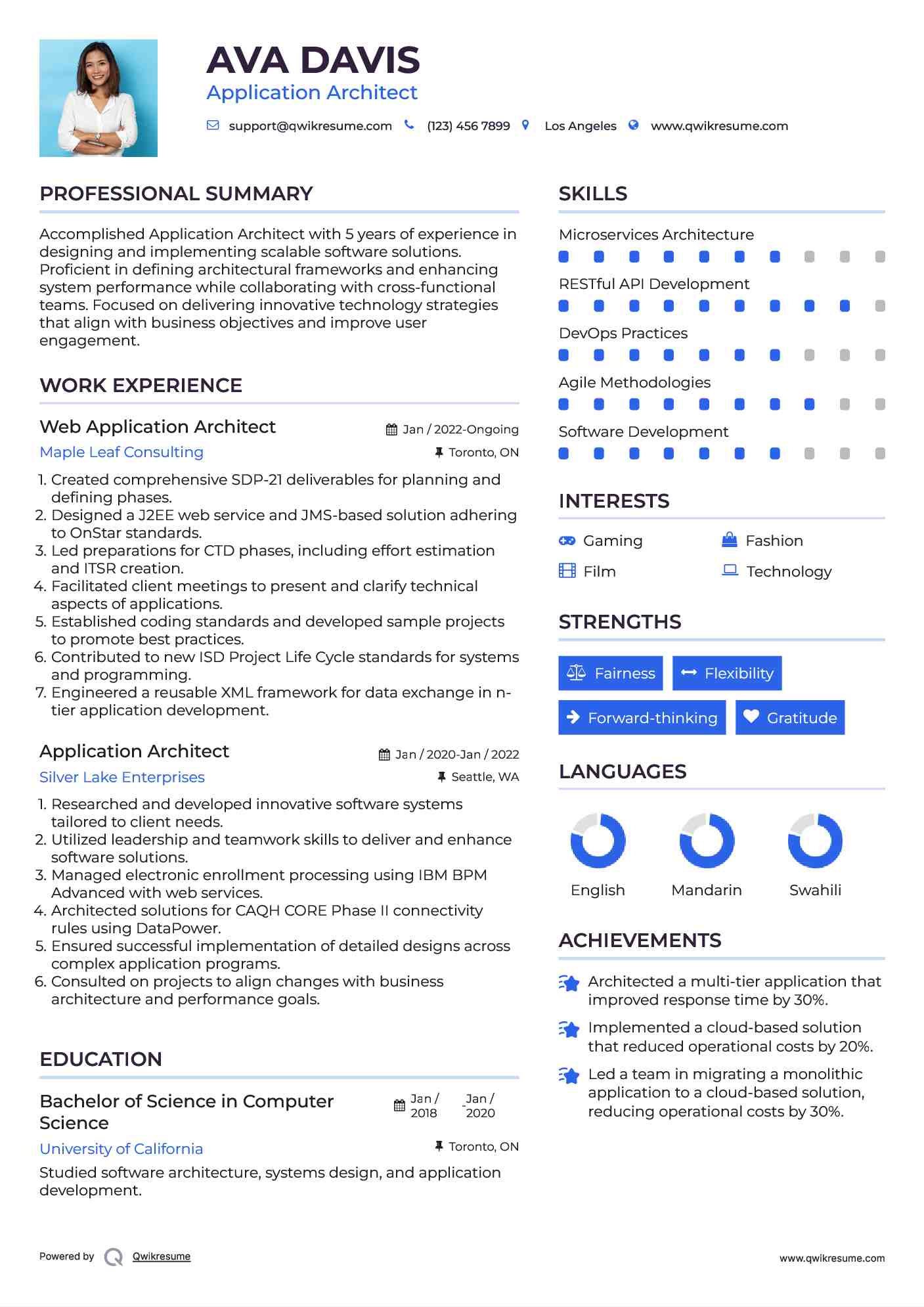 Web Application Architect Resume Example