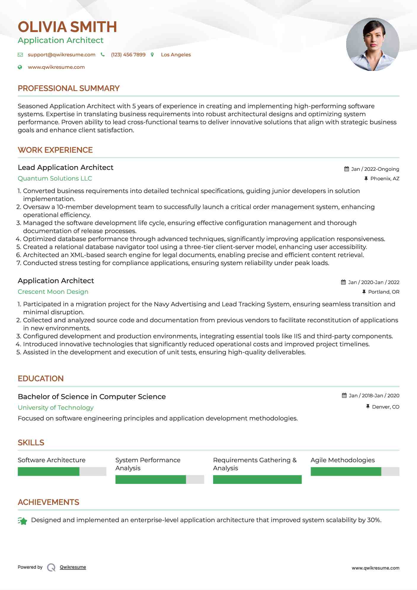 Lead Application Architect Resume Format