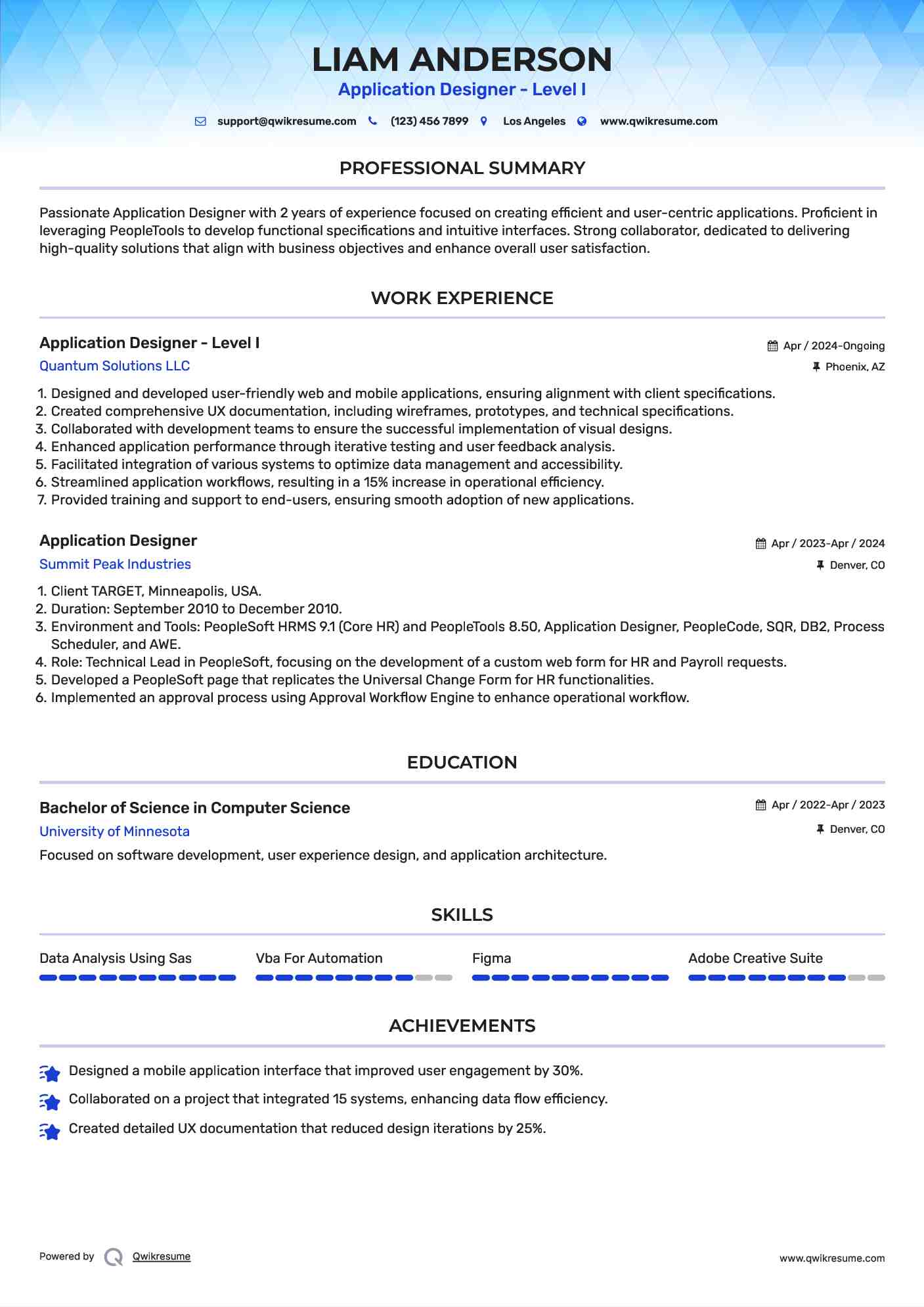 Application Designer - Level I Resume Model
