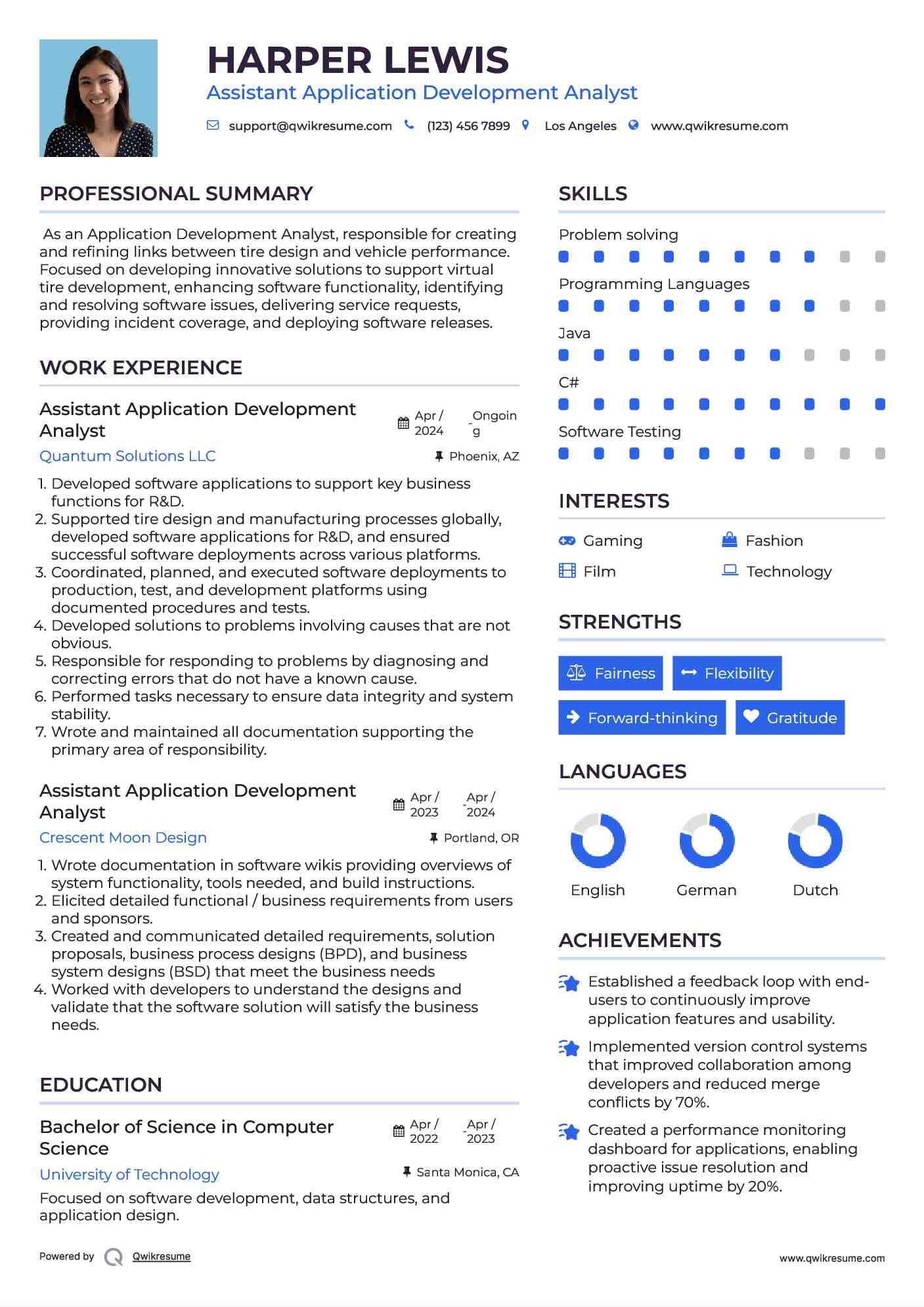 Assistant Application Development Analyst  Resume Model