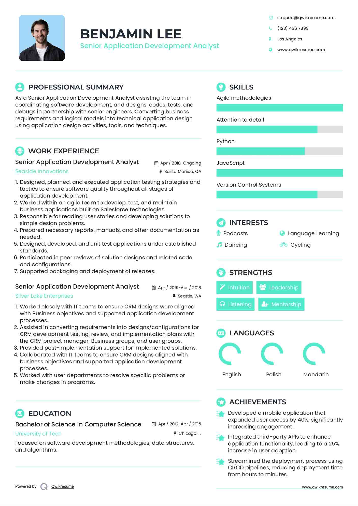 Senior Application Development Analyst Resume Sample