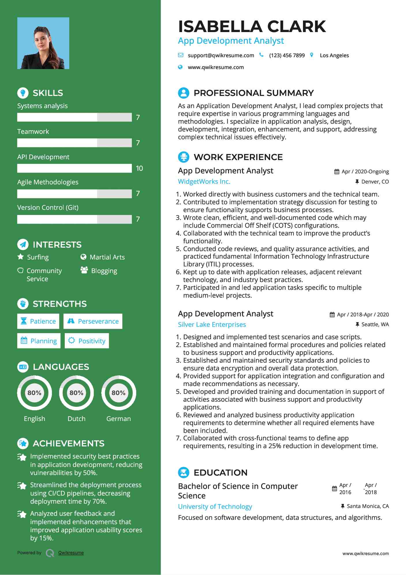 App Development Analyst Resume Sample