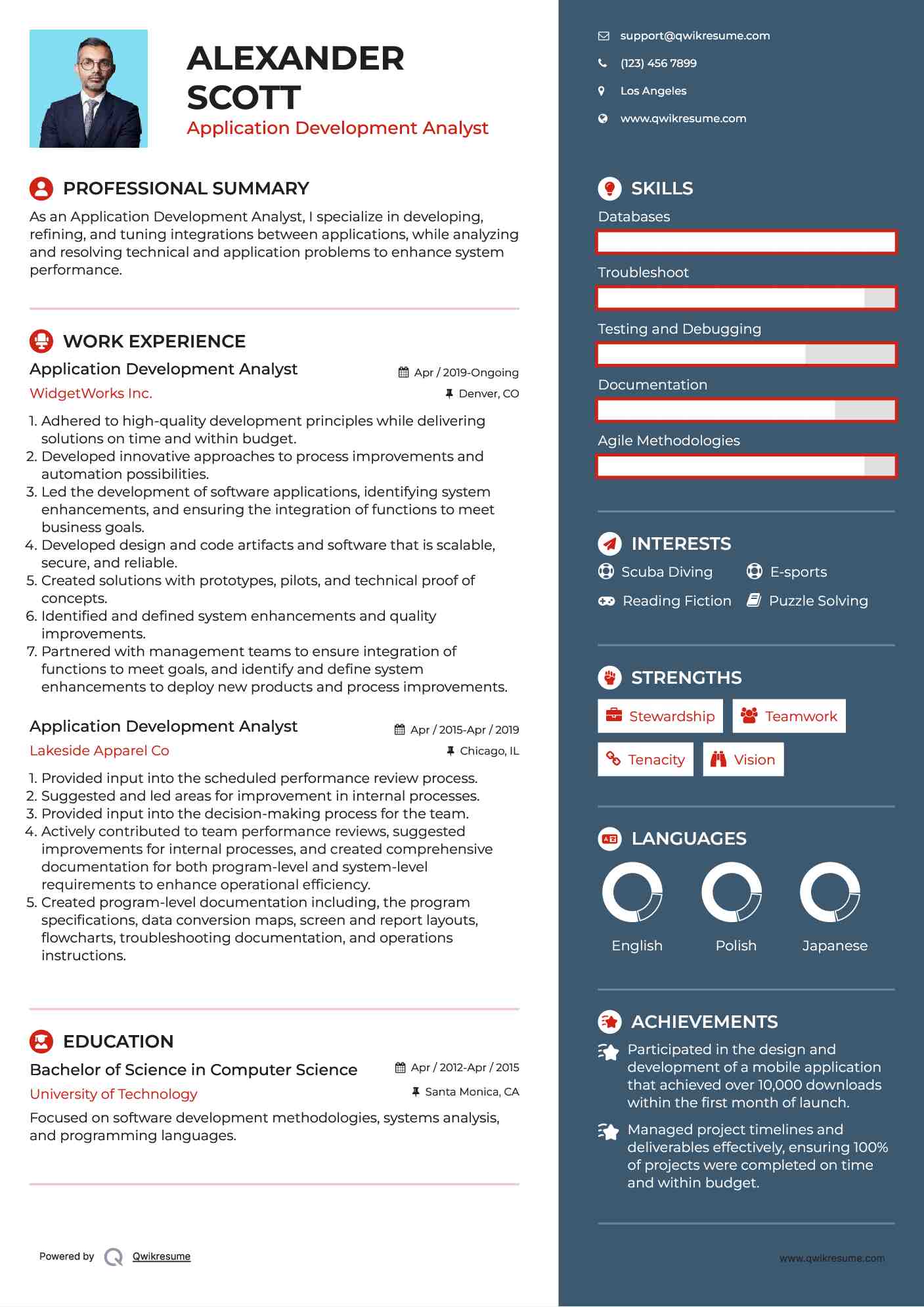 Application Development Analyst Resume Format