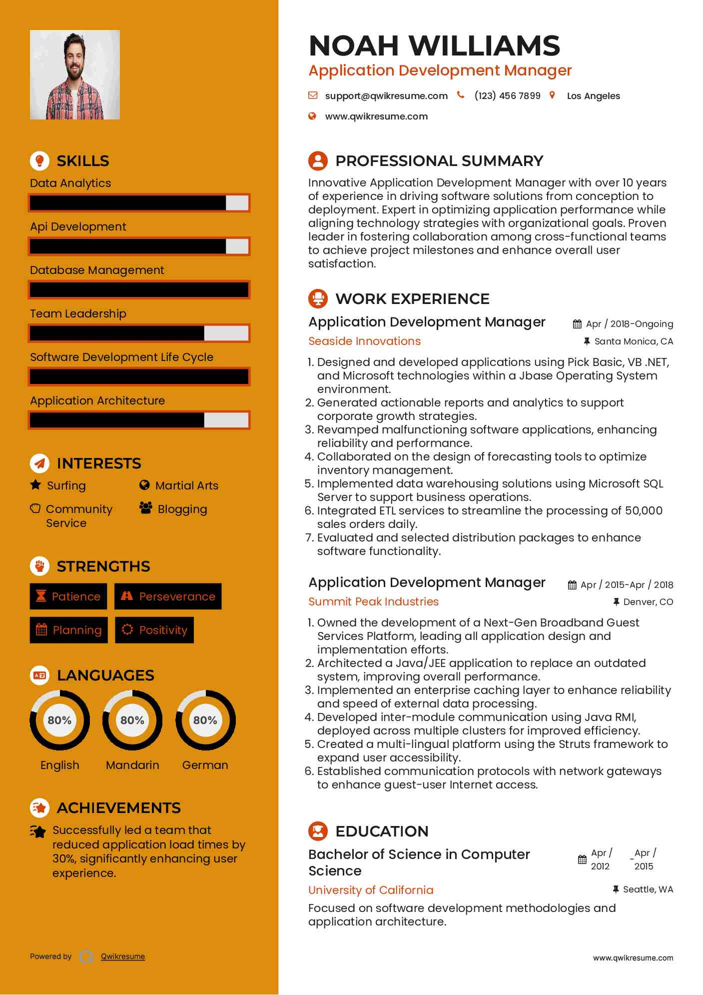 Application Development Manager Resume Template