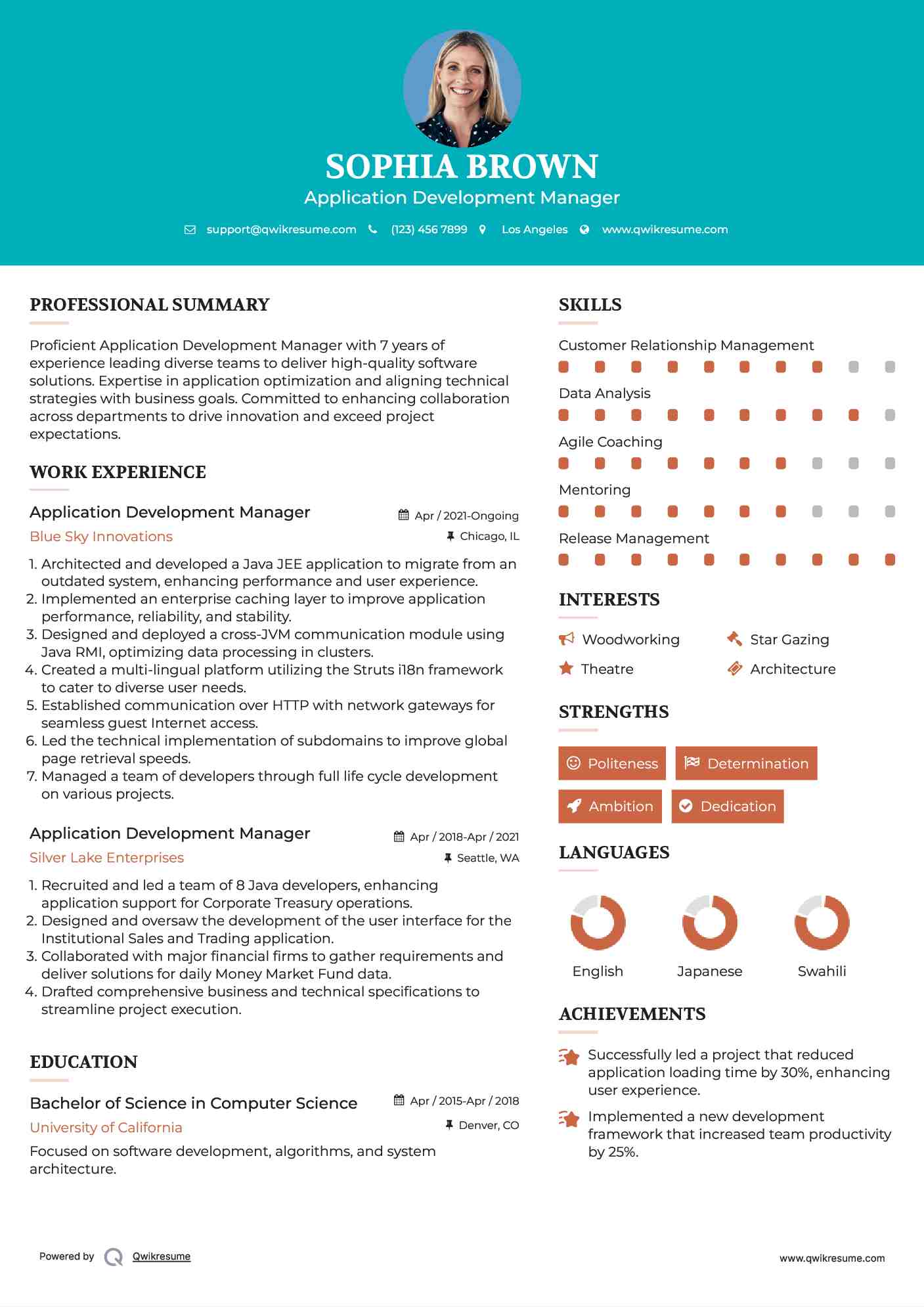 Application Development Manager Resume Template