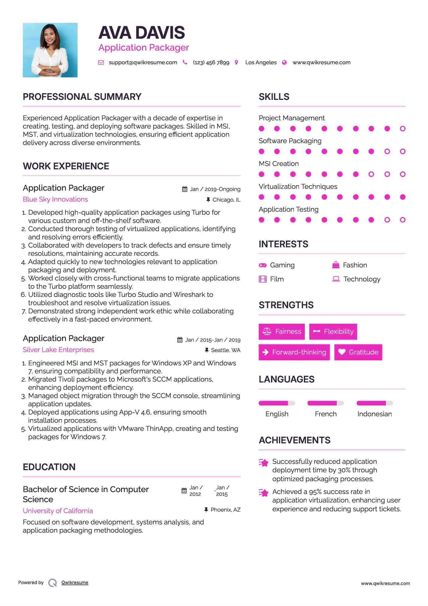 Application Packager Resume Sample