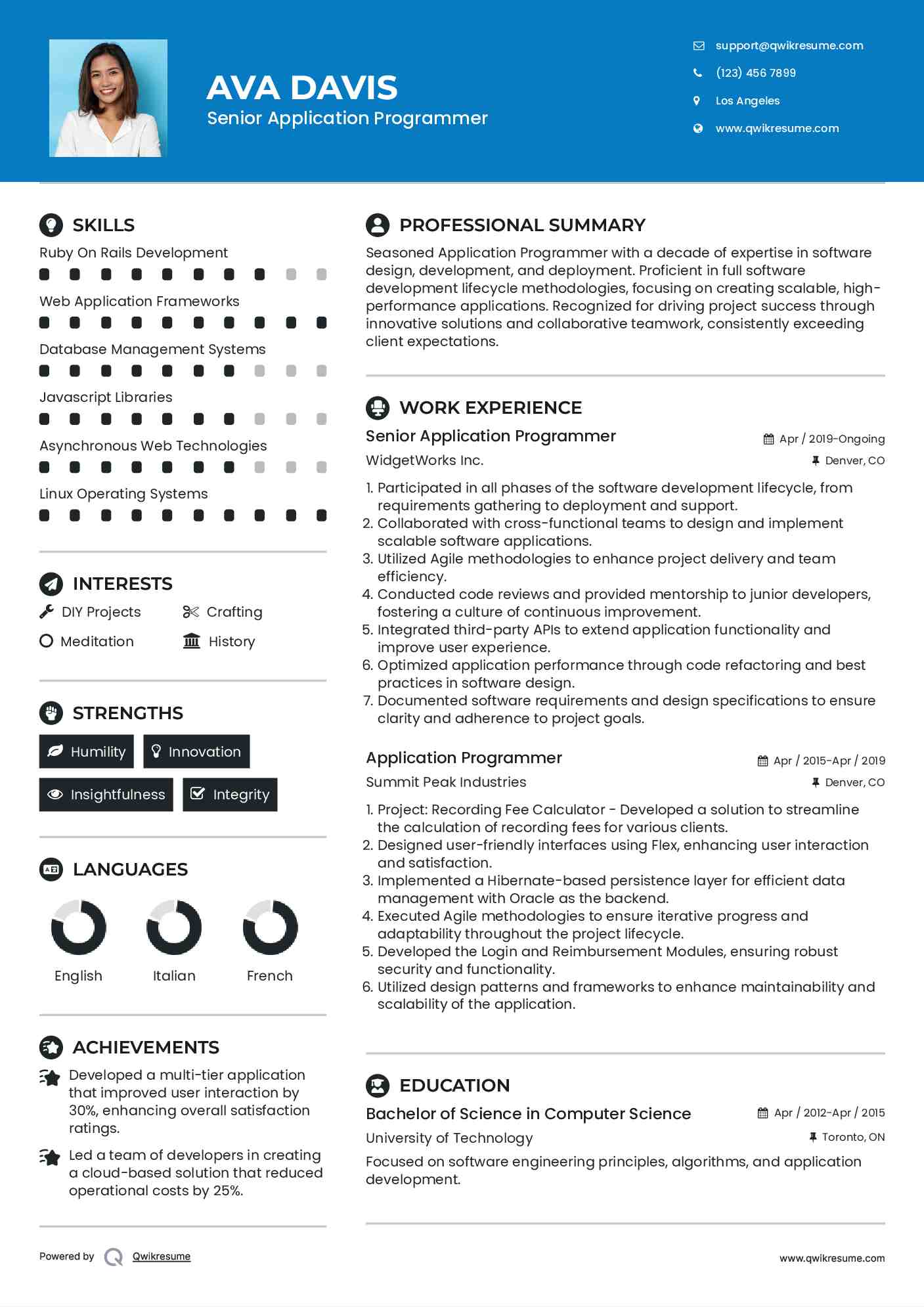 Senior Application Programmer Resume Template