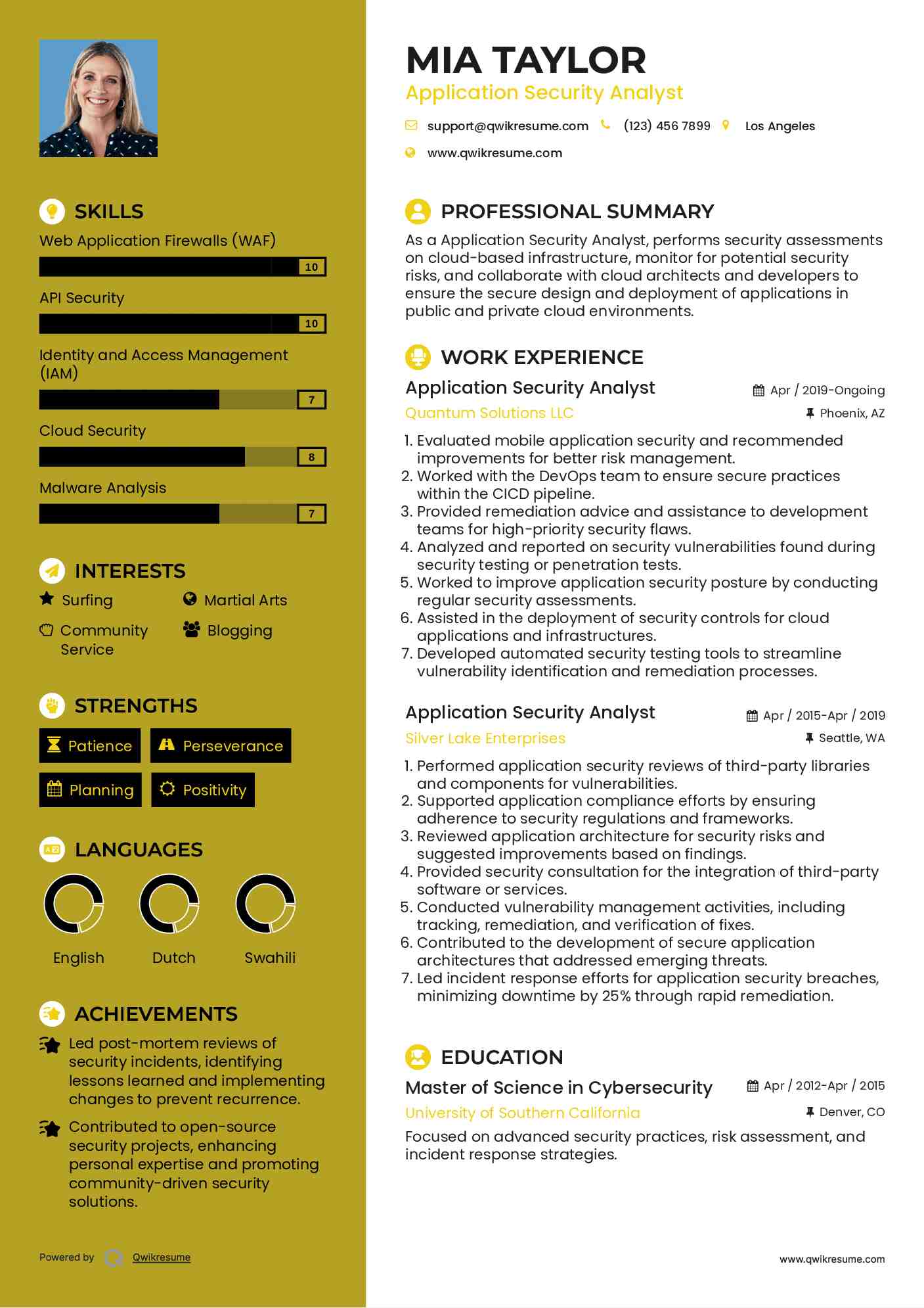 Application Security Analyst Resume Sample