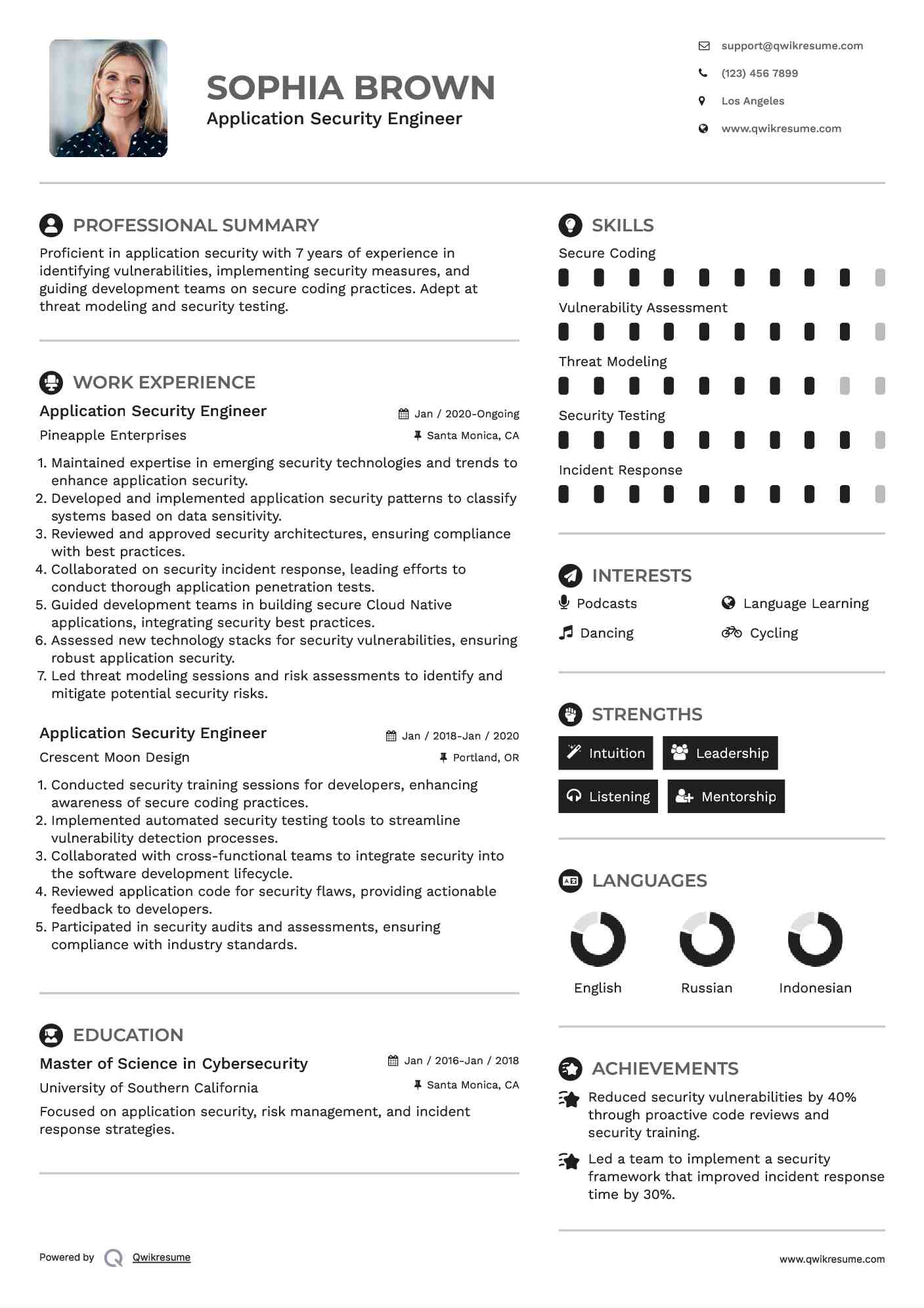 Application Security Engineer Resume Example