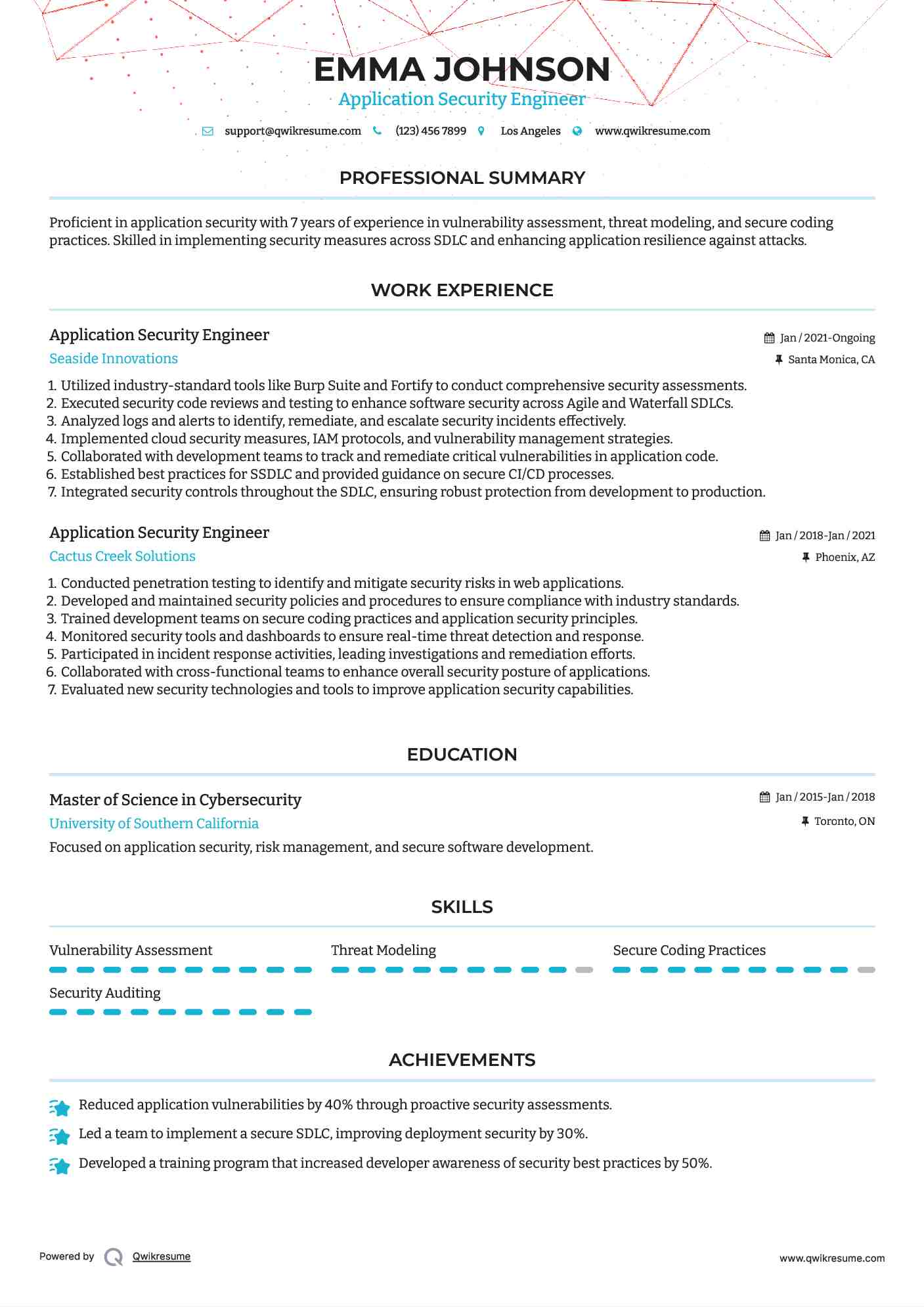 Application Security Engineer Resume Template