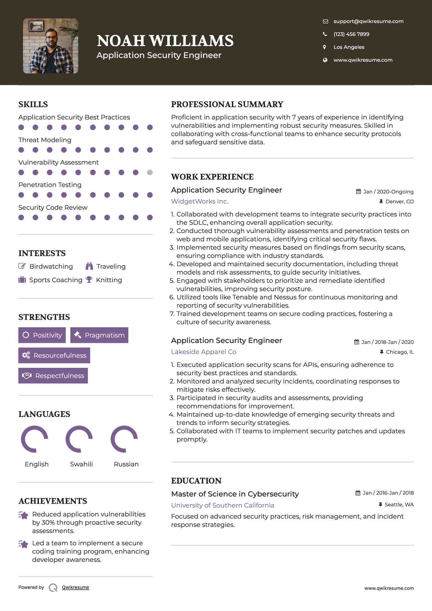 Application Security Engineer Resume Example