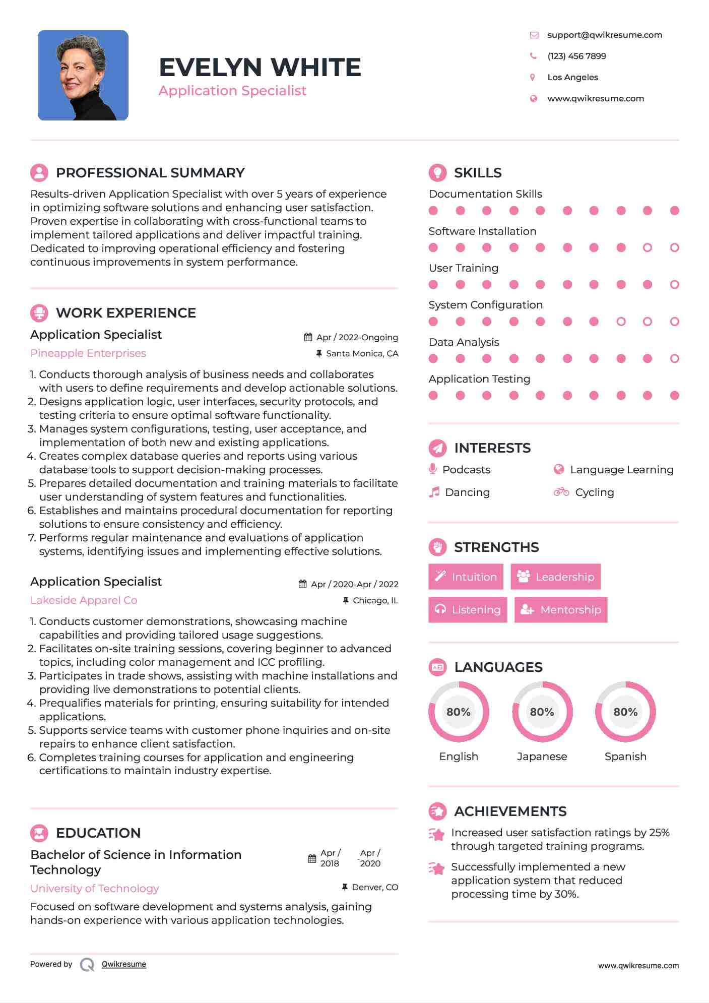 Application Specialist Resume Model