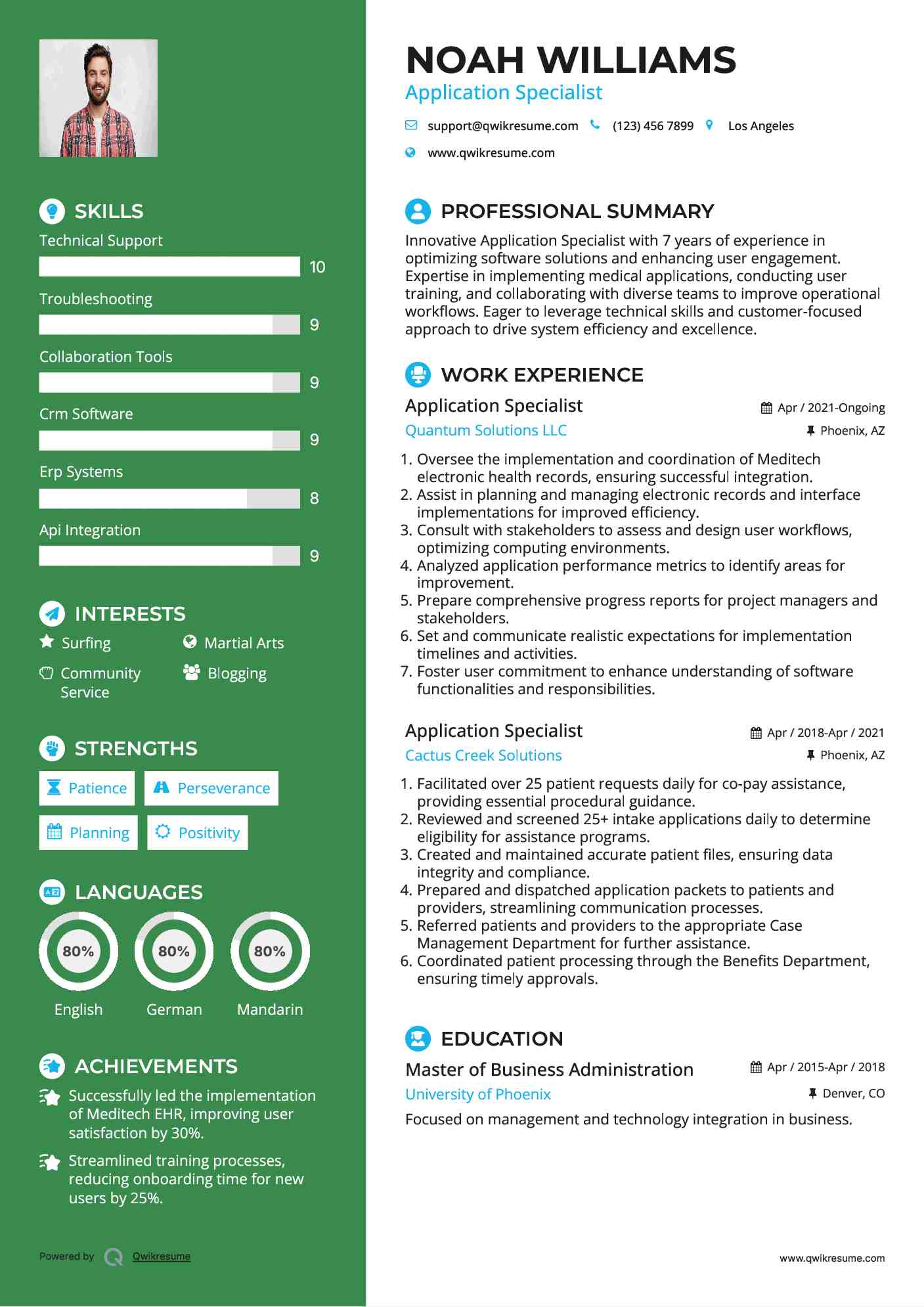 Application Specialist Resume Example