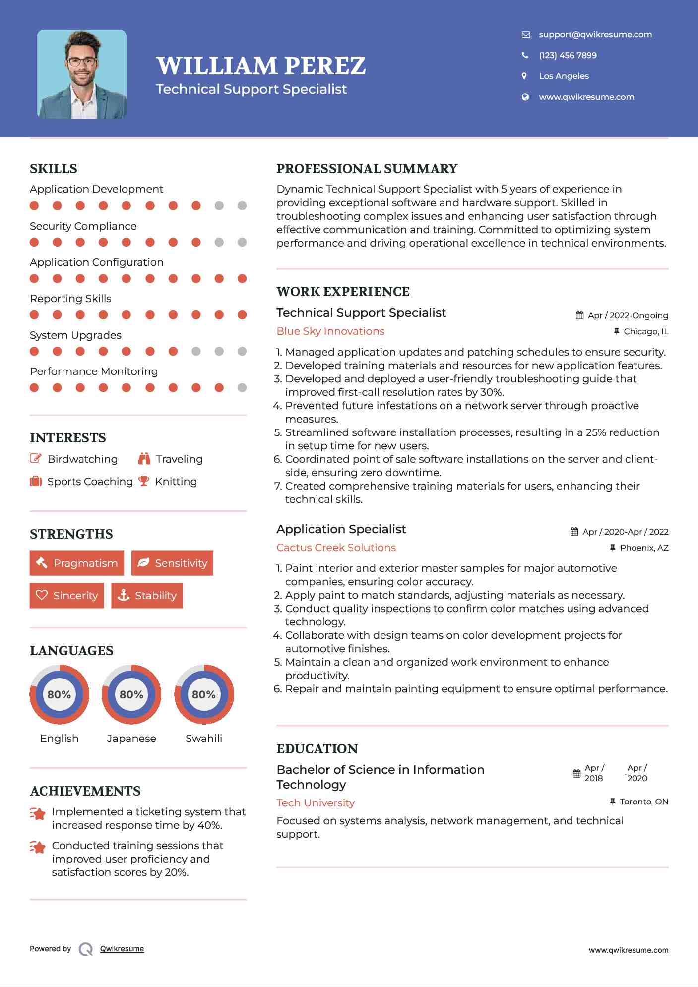 Technical Support Specialist Resume Example