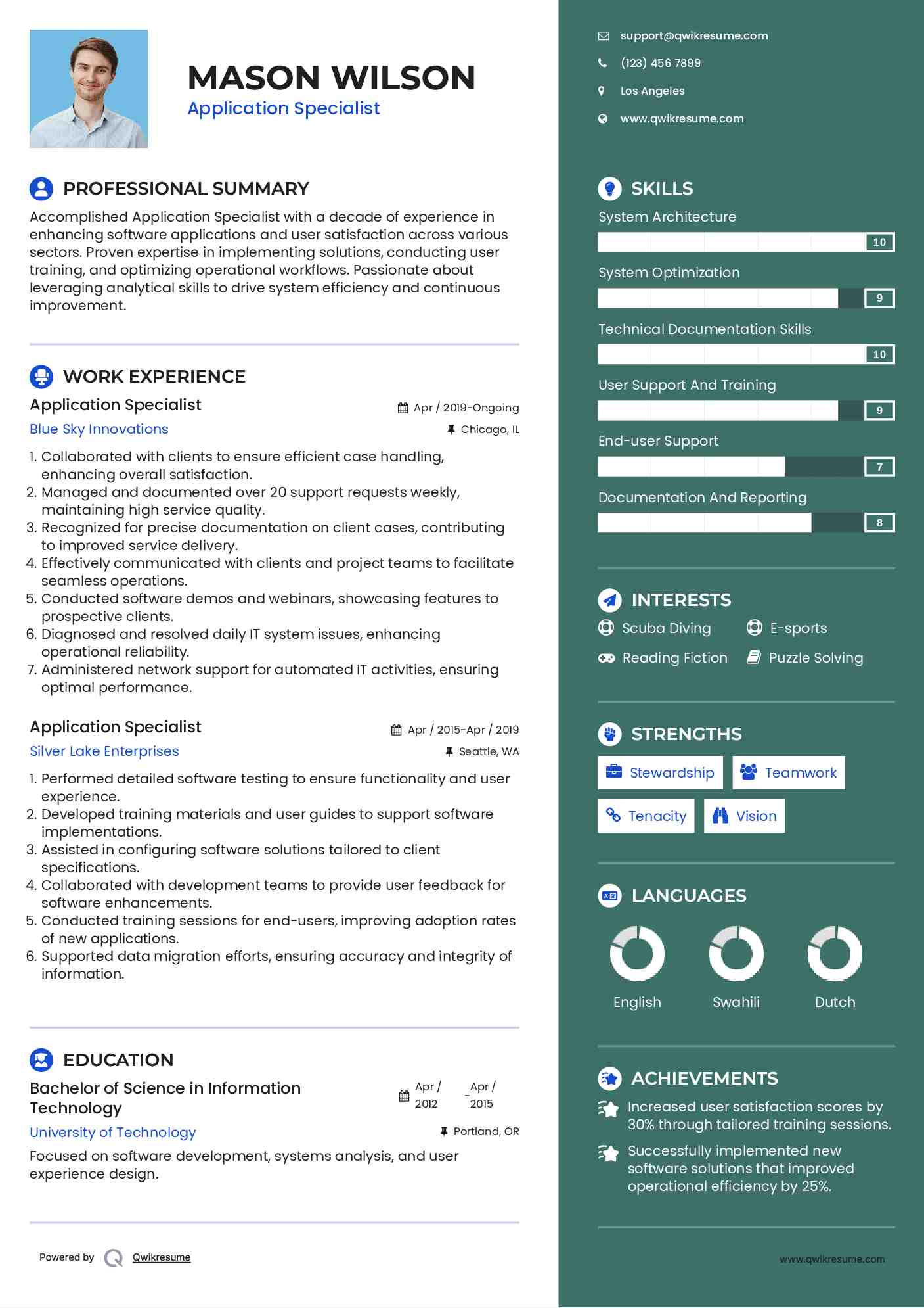 Application Specialist Resume Model