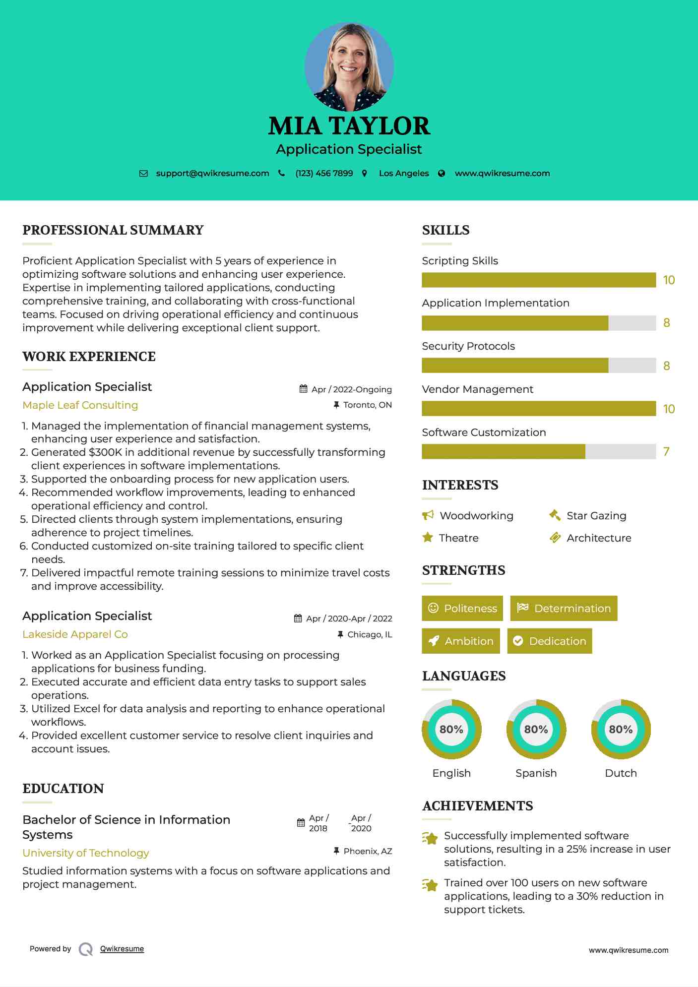 Application Specialist Resume Model