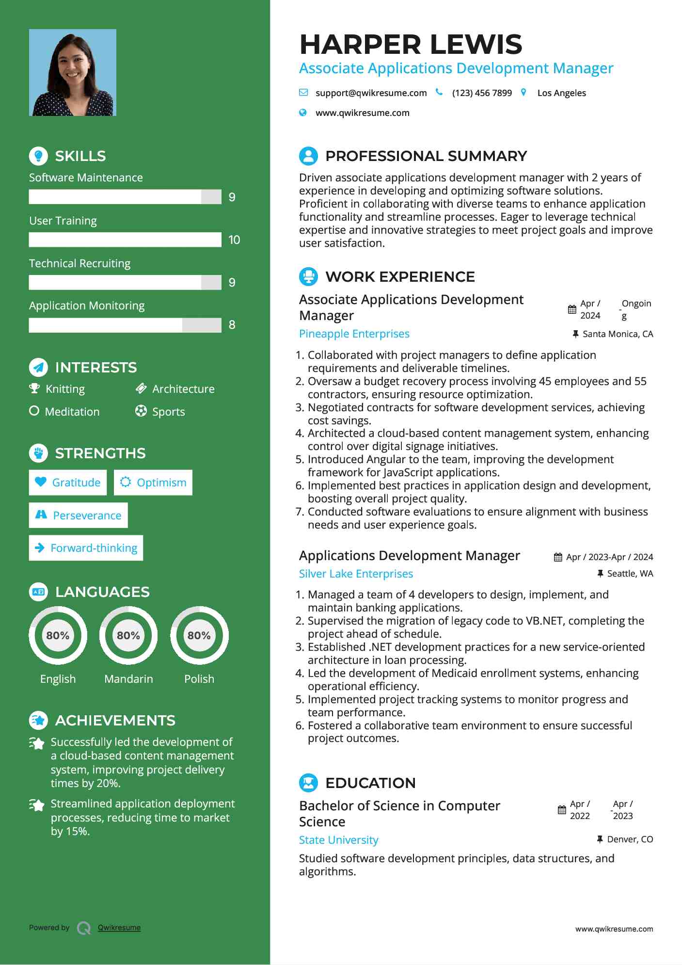 Associate Applications Development Manager Resume Sample