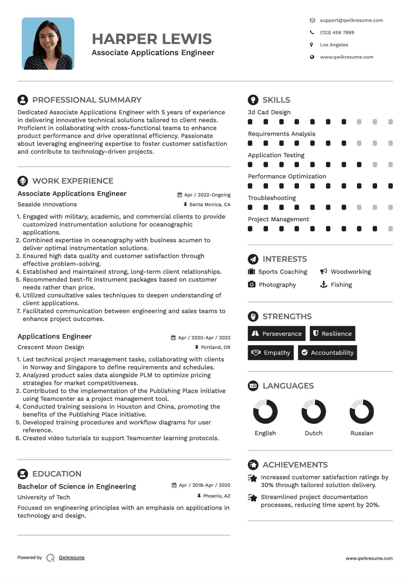 Associate Applications Engineer Resume Example