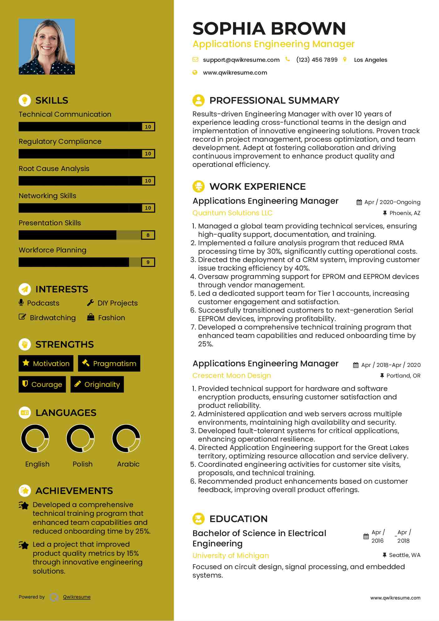 Applications Engineering Manager Resume Model