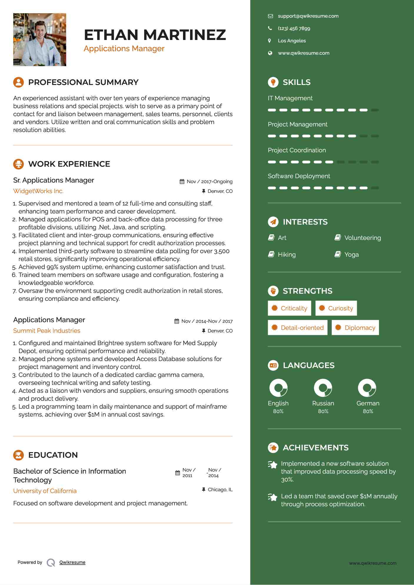 Sr. Applications Manager Resume Sample