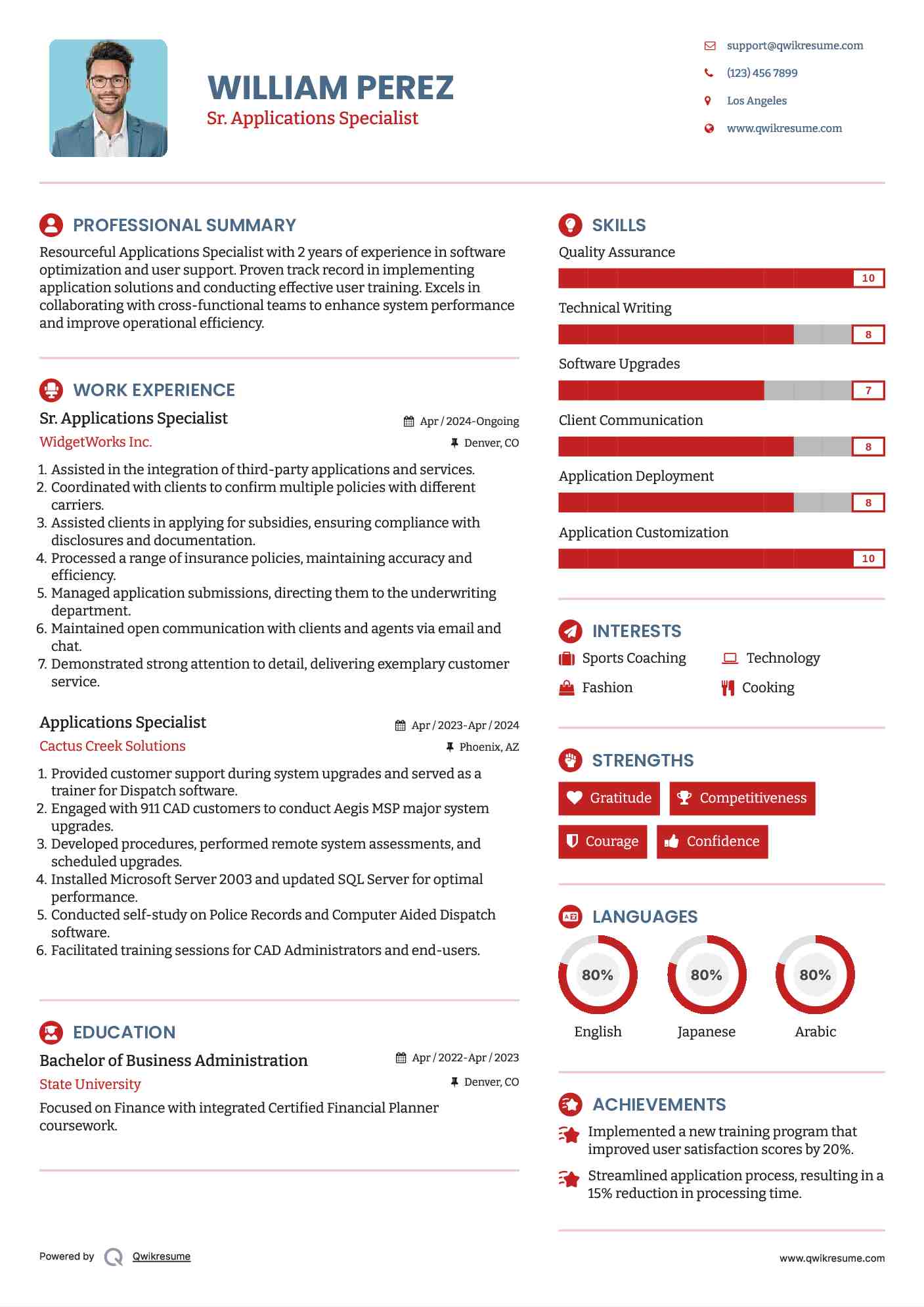 Sr. Applications Specialist Resume Sample