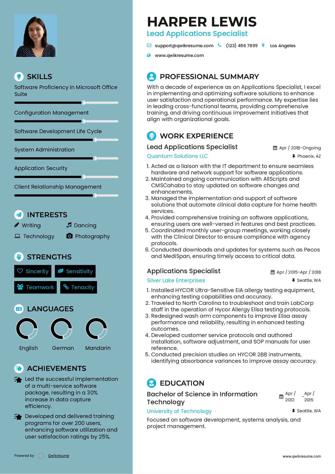 Lead Applications Specialist Resume Template