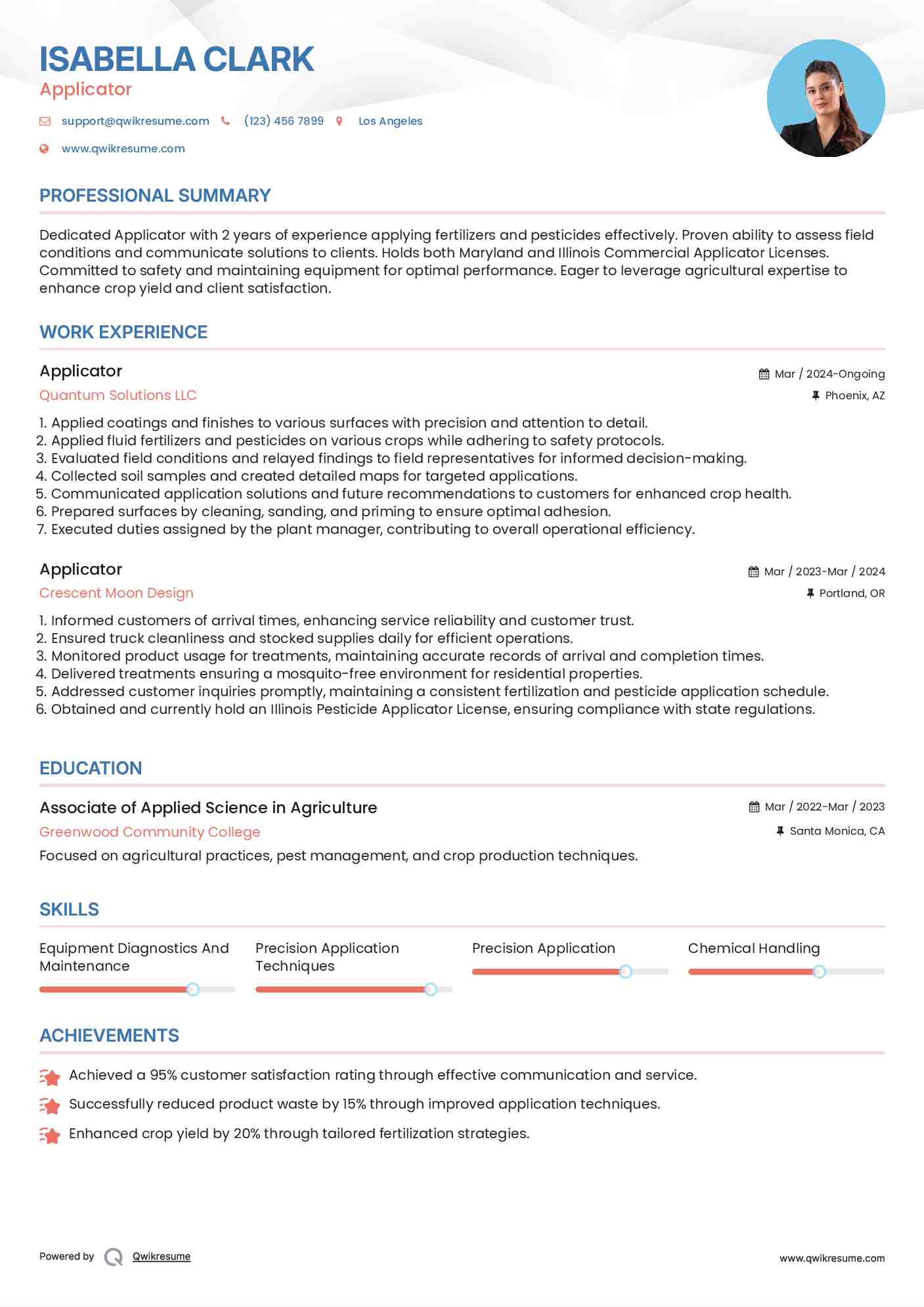 Applicator Resume Model