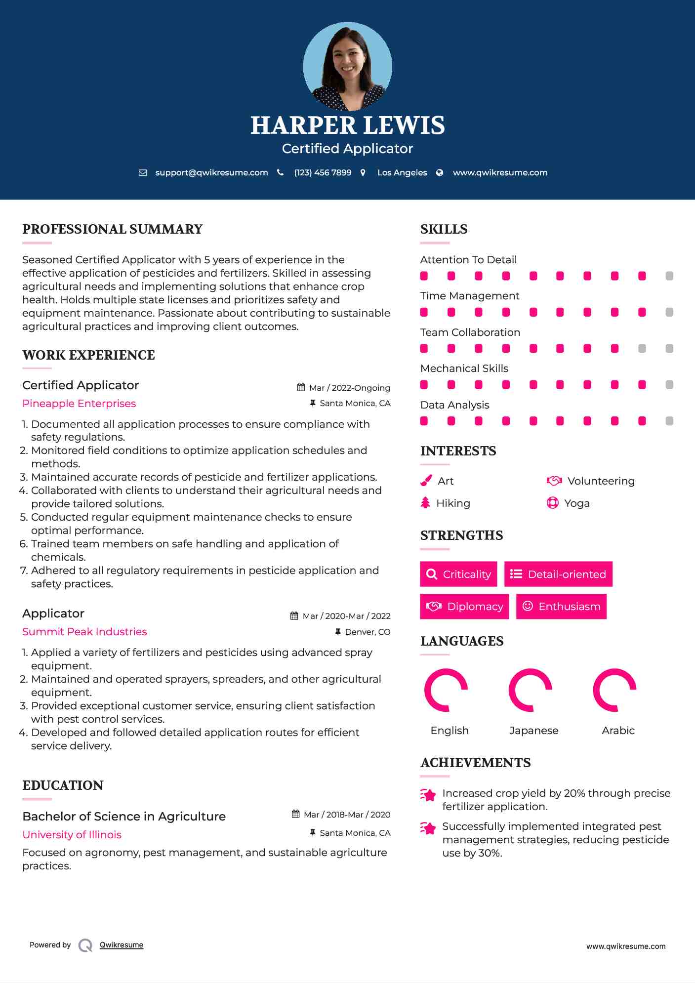 Applicator Resume Samples QwikResume