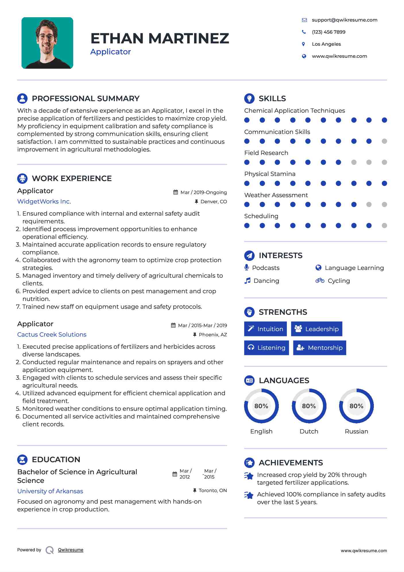 Applicator Resume Template