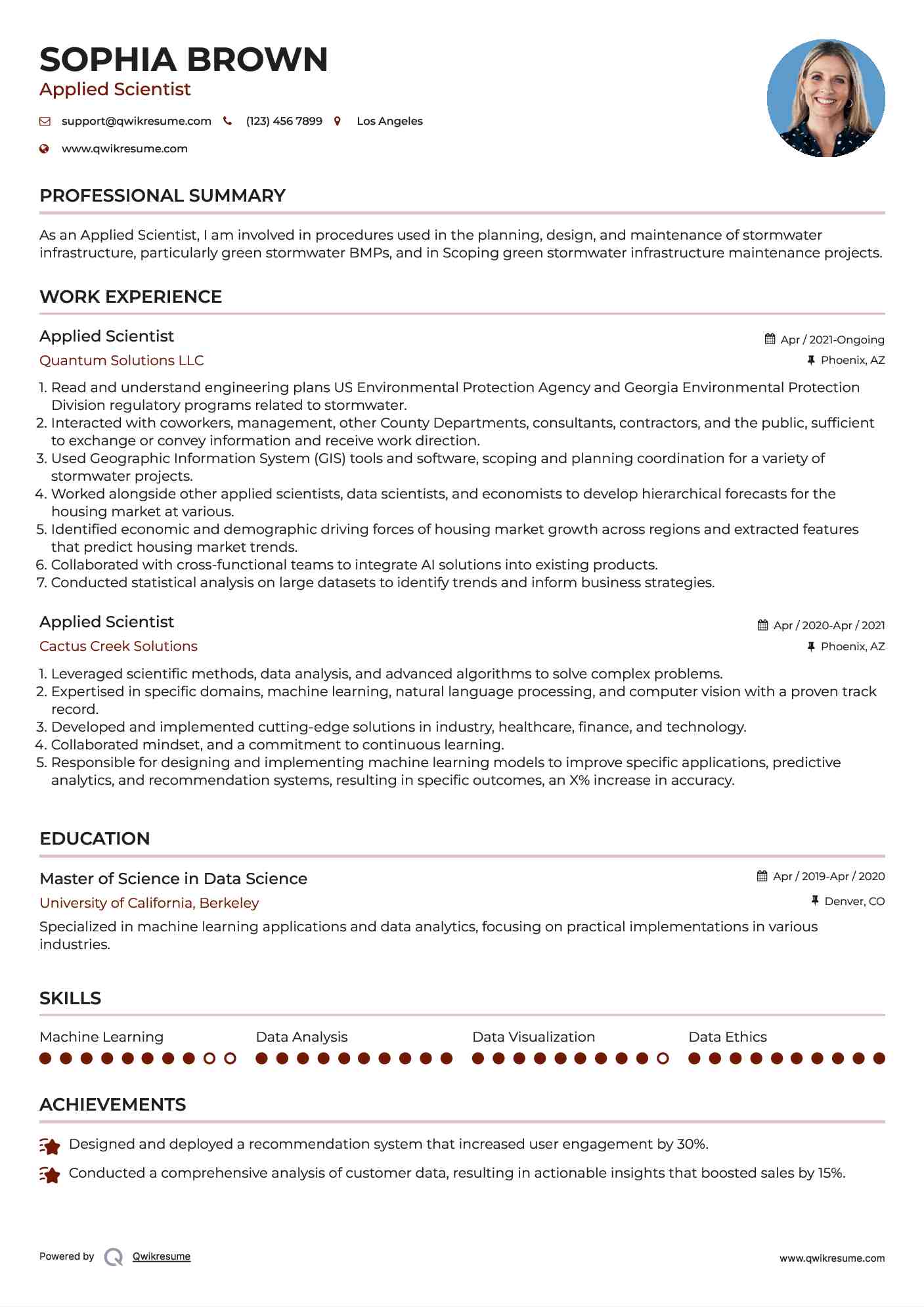 Applied Scientist Resume Model