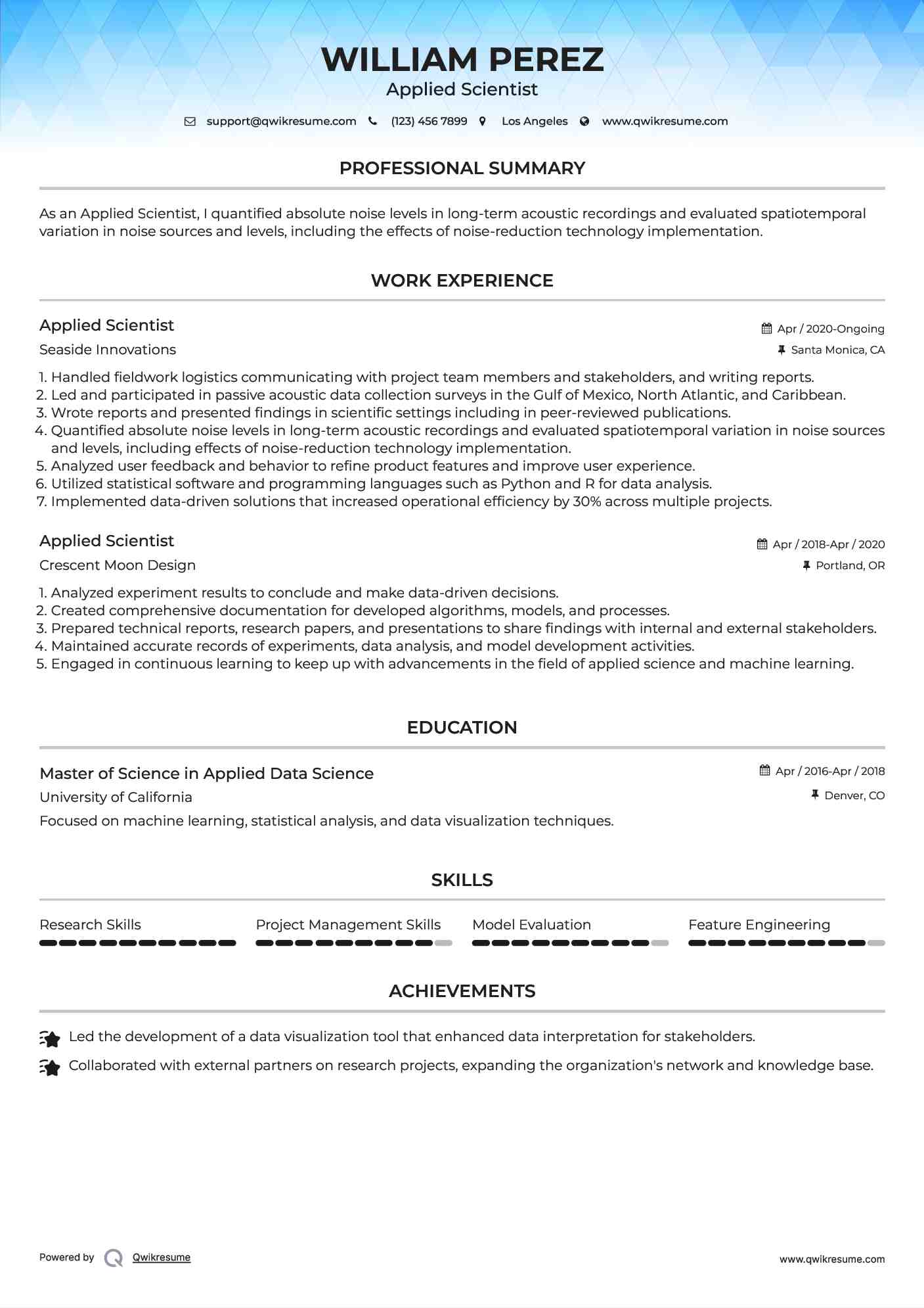 Applied Scientist Resume Model