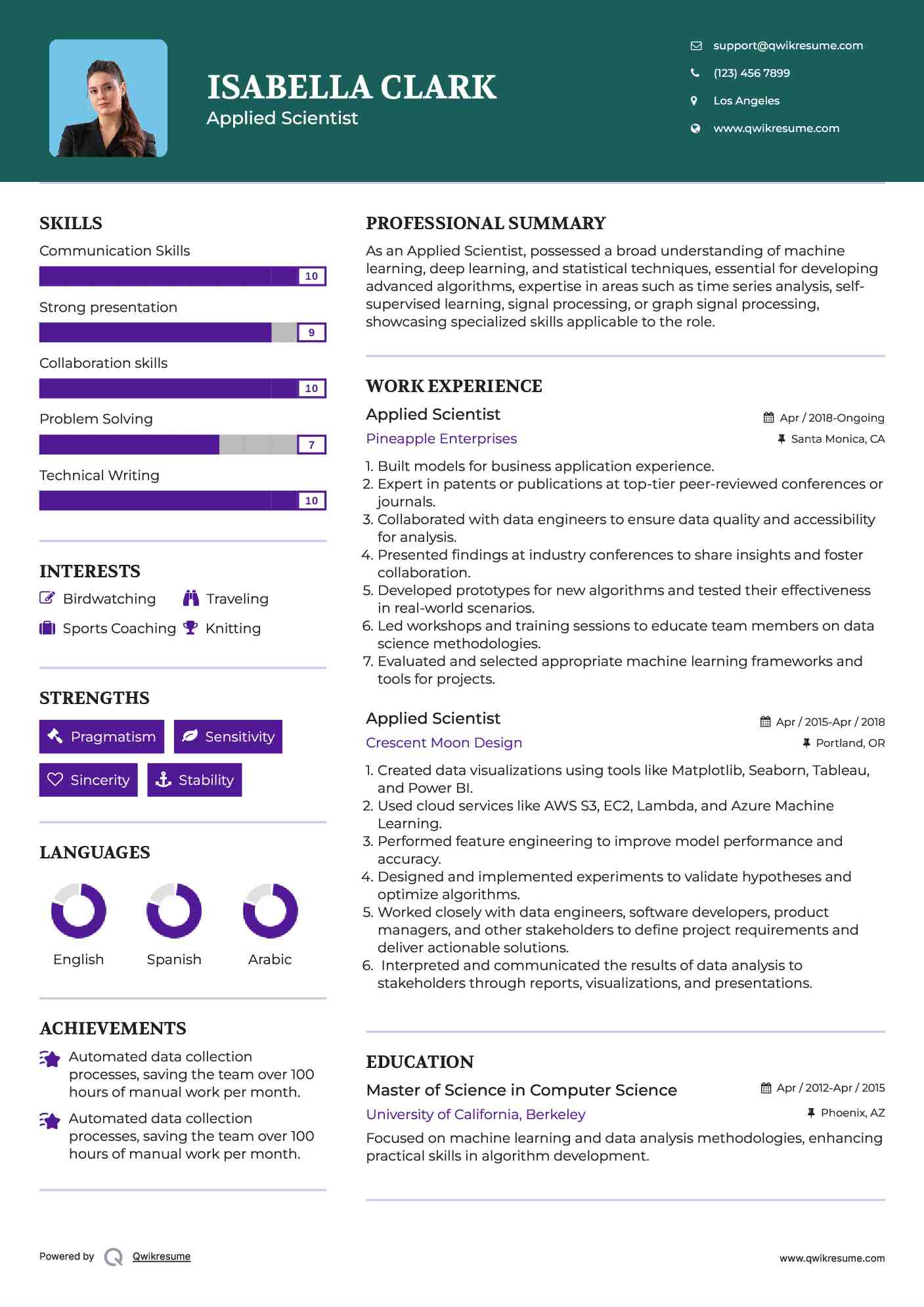 Applied Scientist Resume Sample