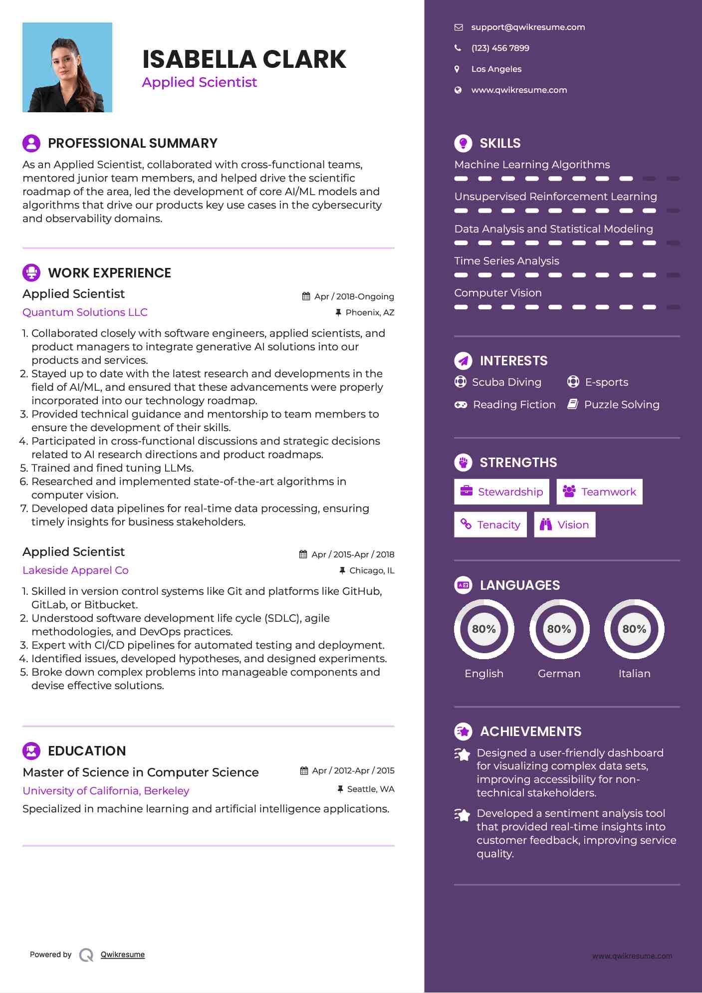 Applied Scientist Resume Example