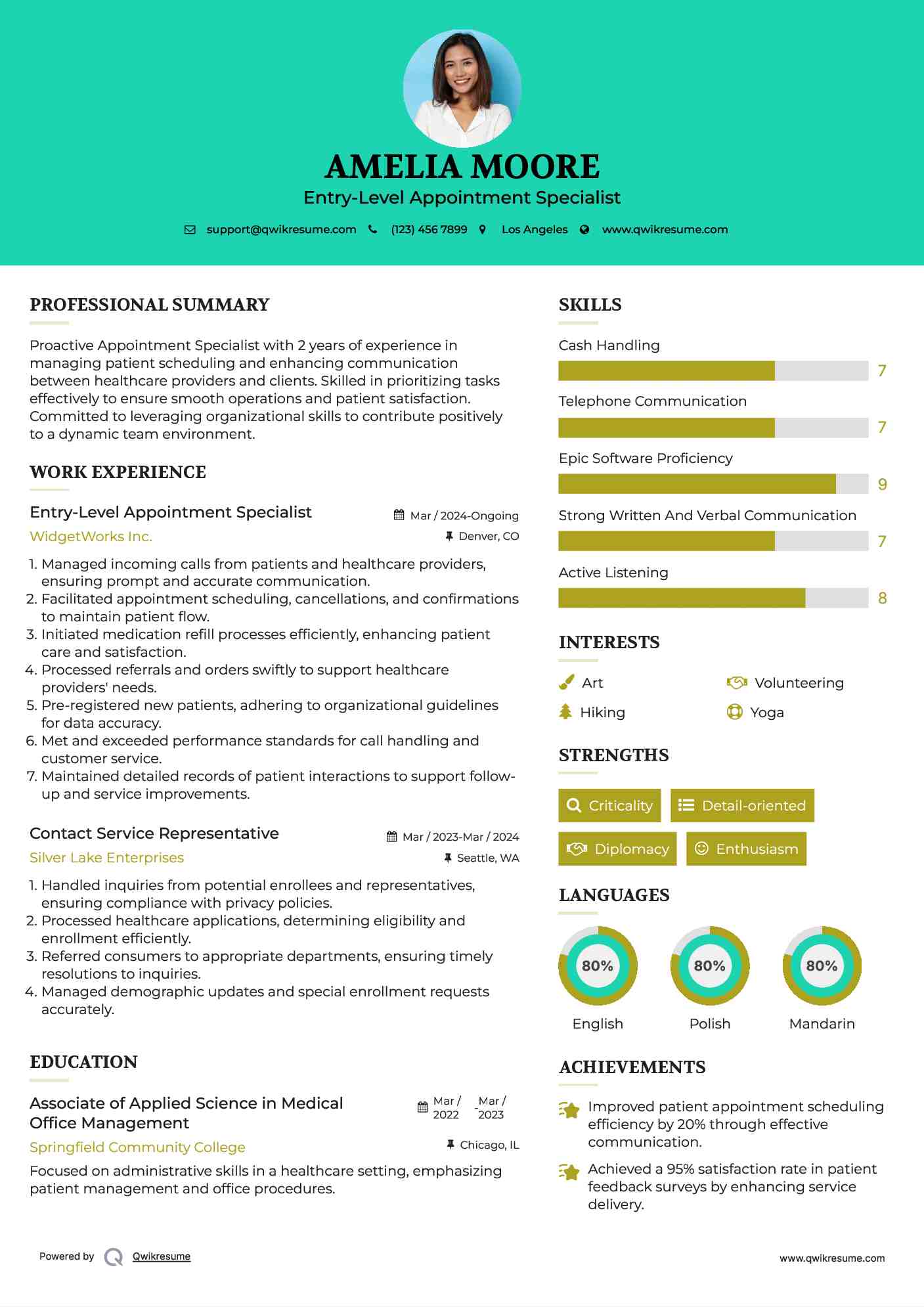 Entry-Level Appointment Specialist Resume Sample