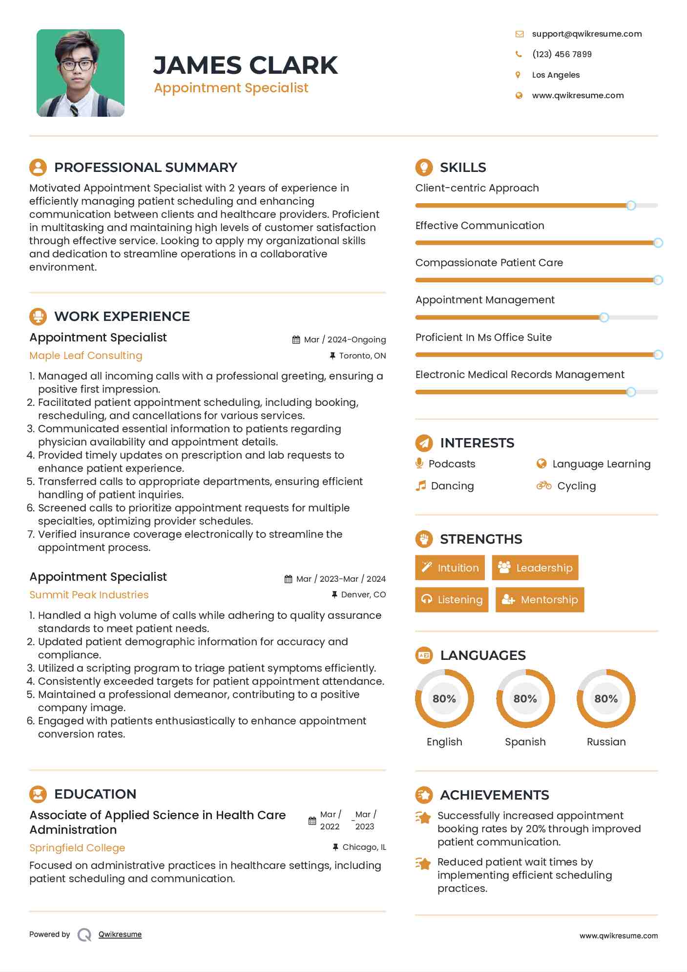 Appointment Specialist Resume Template