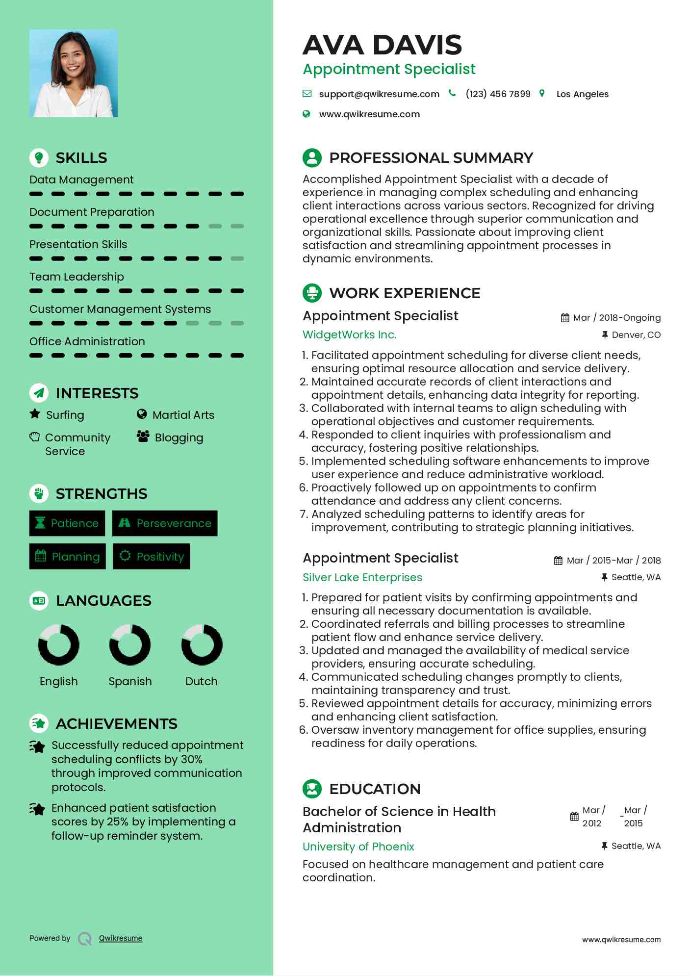 Appointment Specialist Resume Sample