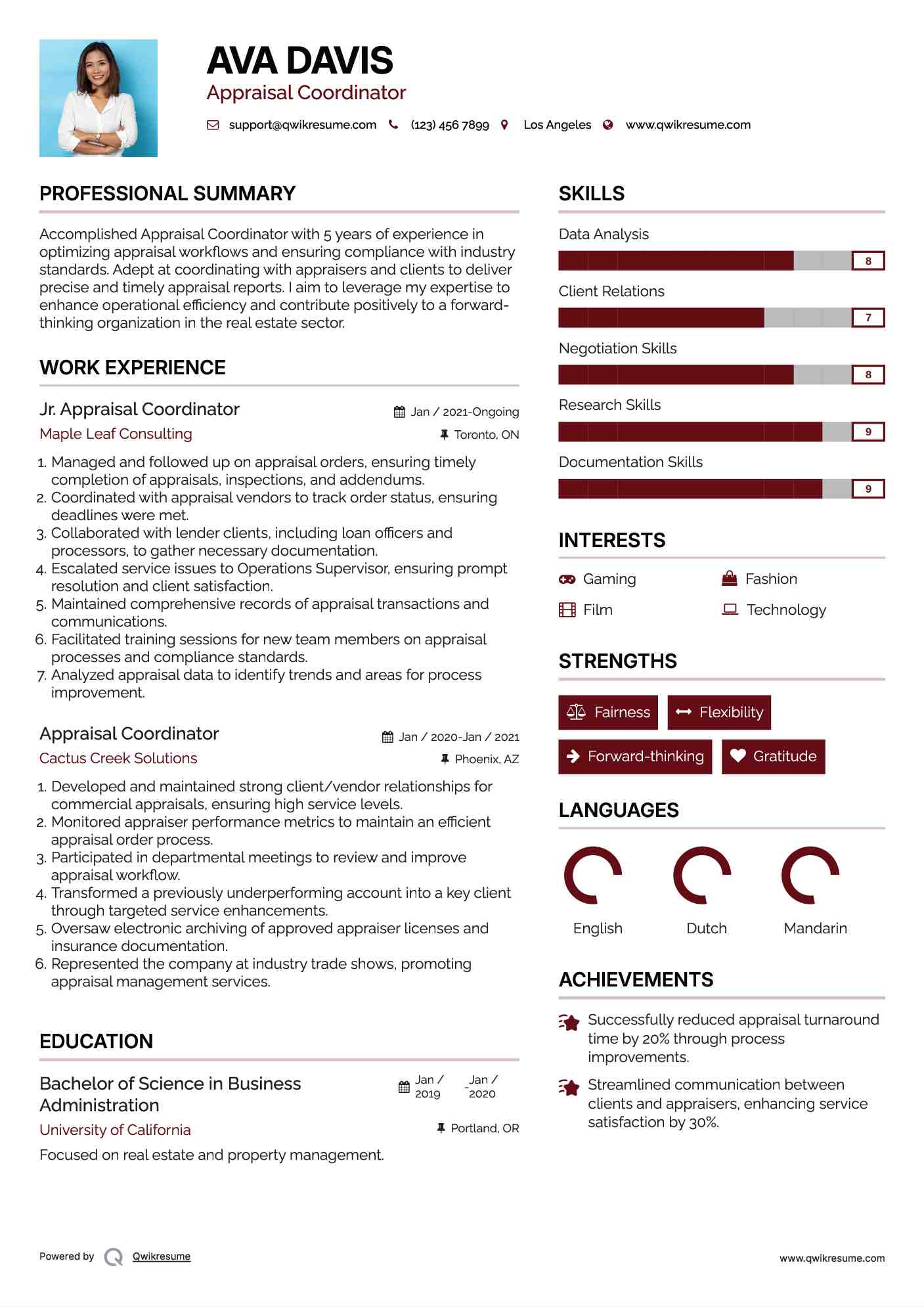 Jr. Appraisal Coordinator Resume Format